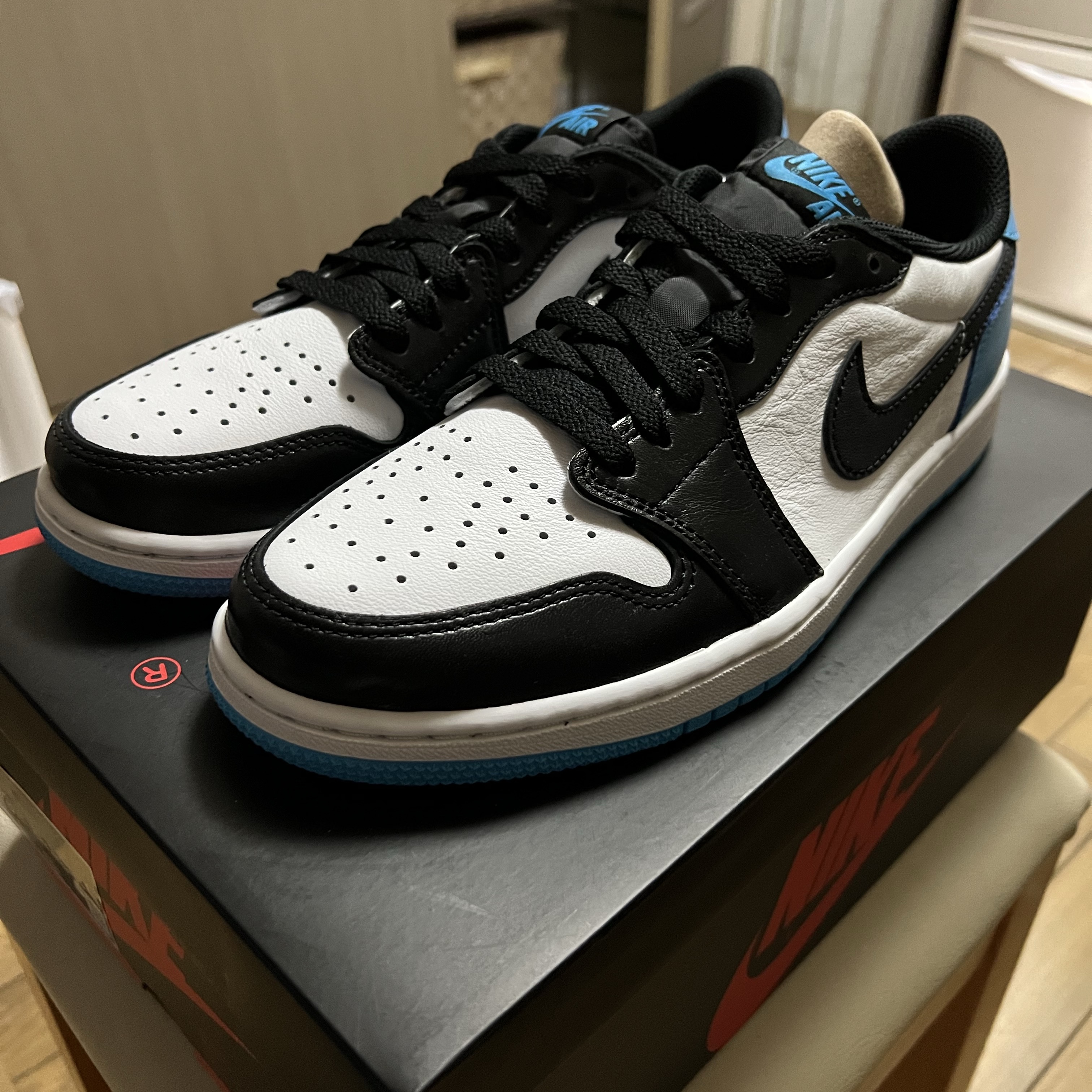 Jordan 1 Retro Low OG Black and Dark Powder Blue 착용 스타일 - 5