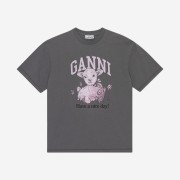 (W) Ganni Grey Future Relaxed Lamb T-Shirt Volcanic Ash