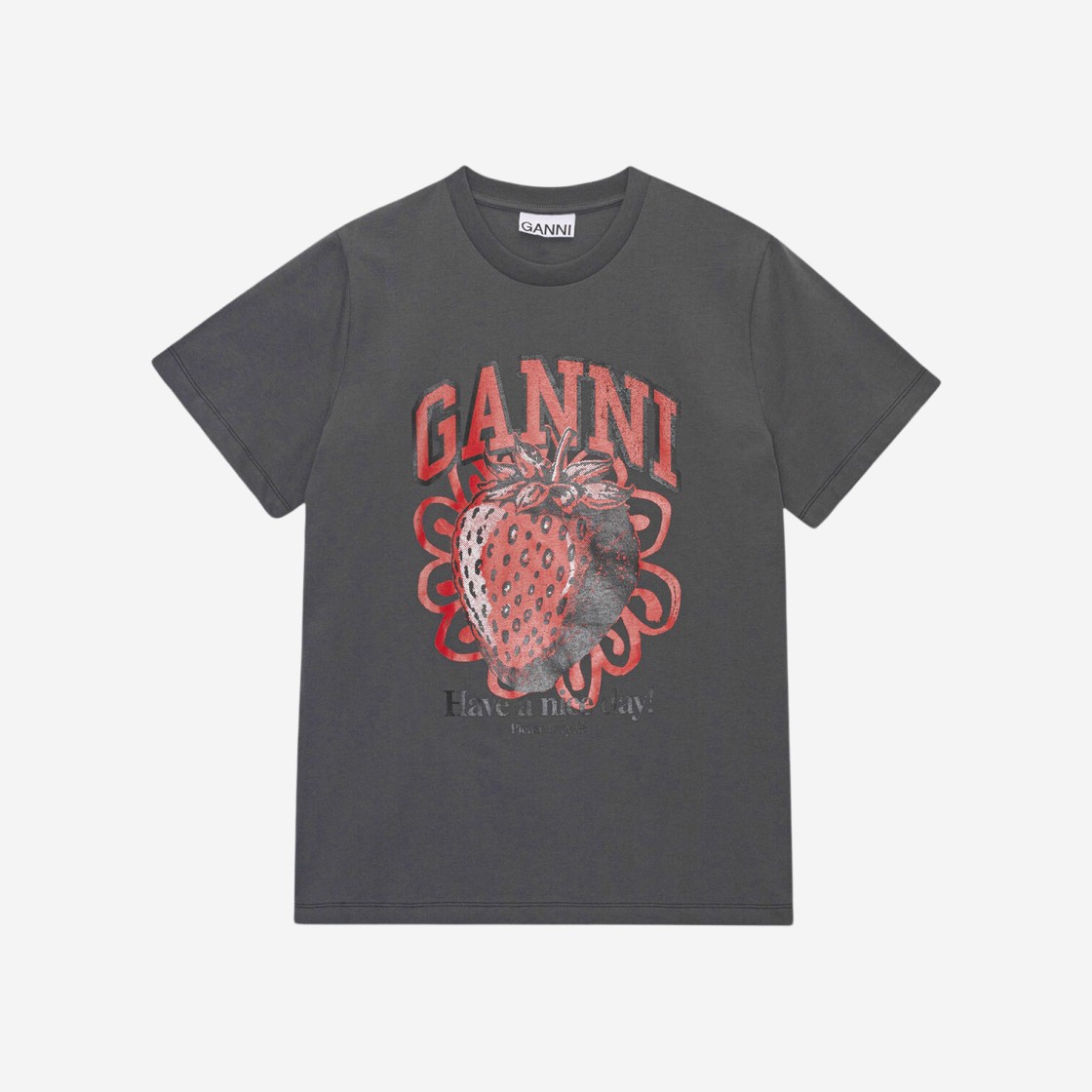 (W) Ganni Grey Relaxed Strawberry T-Shirt Volcanic Ash 상세 이미지 1