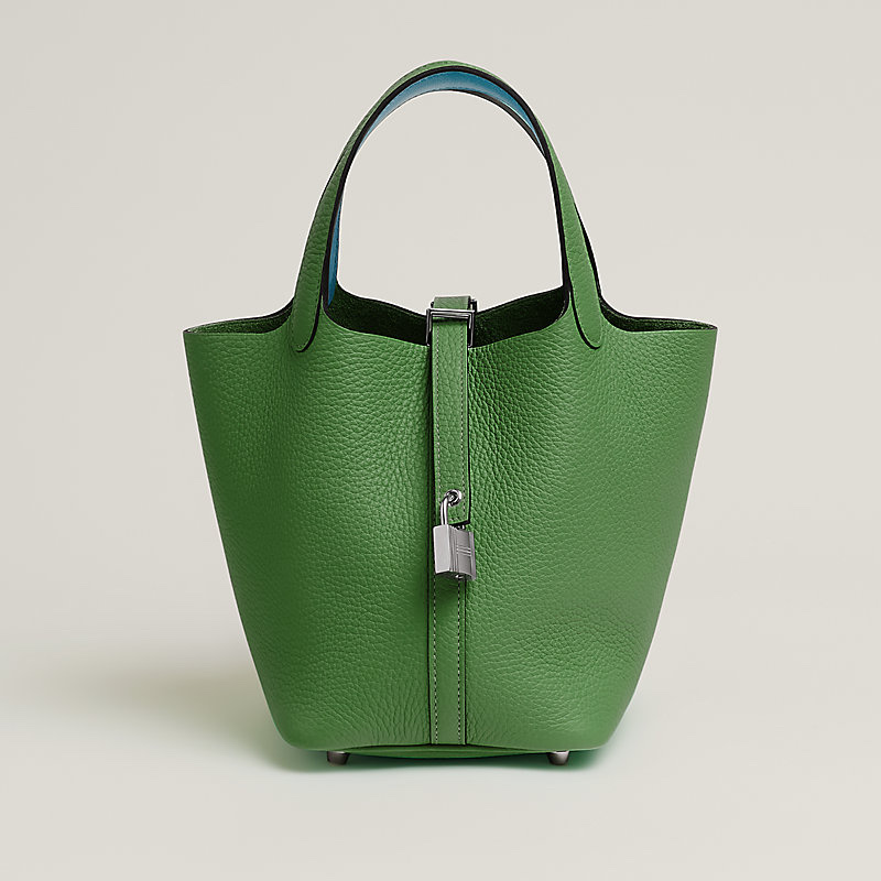 Hermes Picotin Lock 18 Eclat bag Clemence Swift & Palladium Vert Yucca Celeste 착용 스타일 - 1