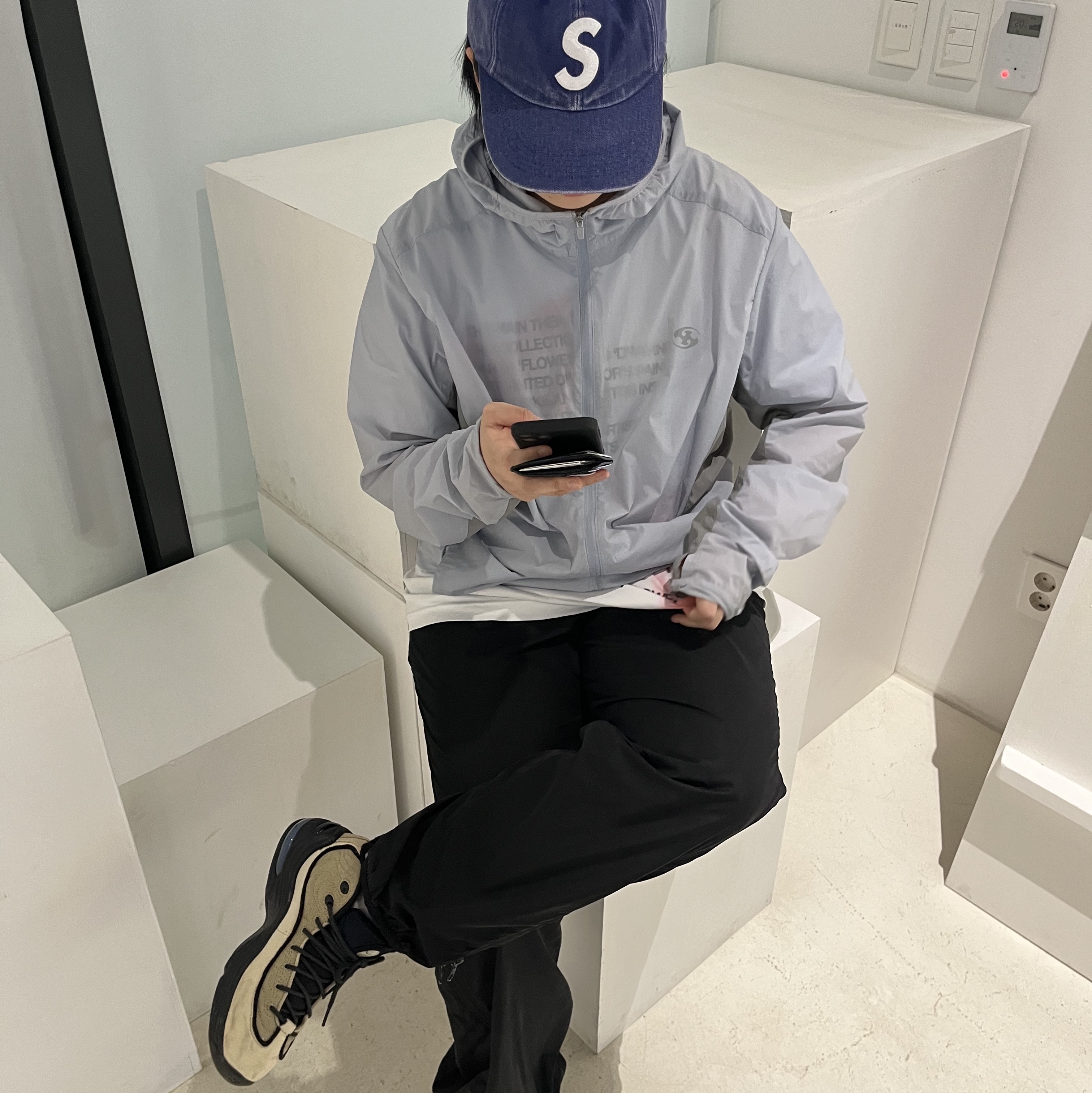 Nike x Stussy Air Penny II Rattan and Limestone, Sansan Gear Air Dash Jacket Sky Blue - 23SS 착용 스타일