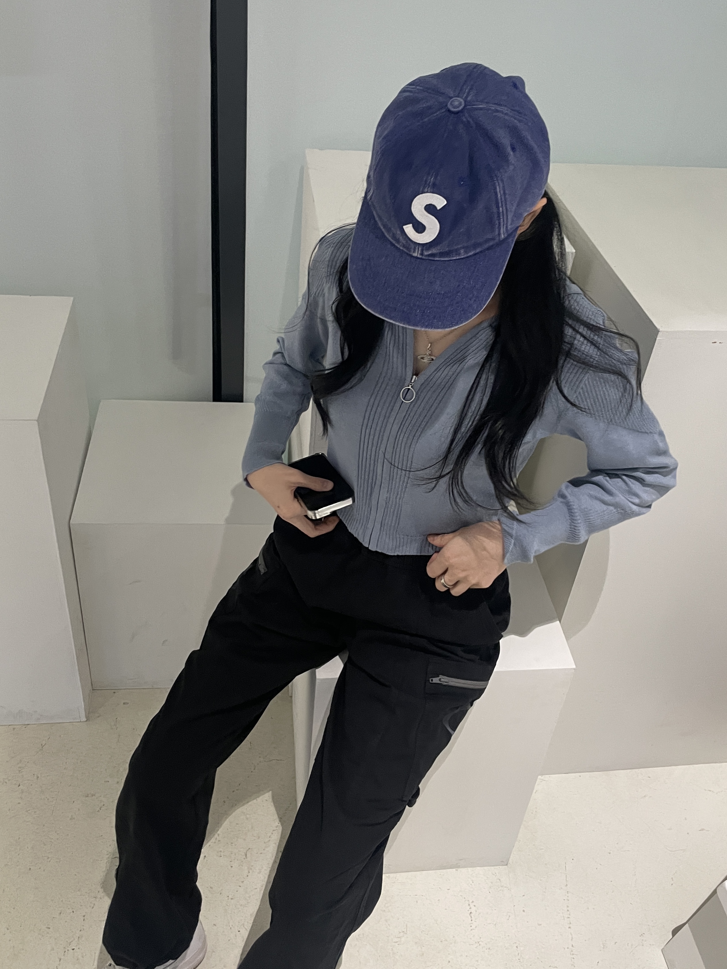 Supreme Pigment Print S Logo 6-Panel Navy - 23FW, (W) Mischief Drawstring Pants Black 착용 스타일