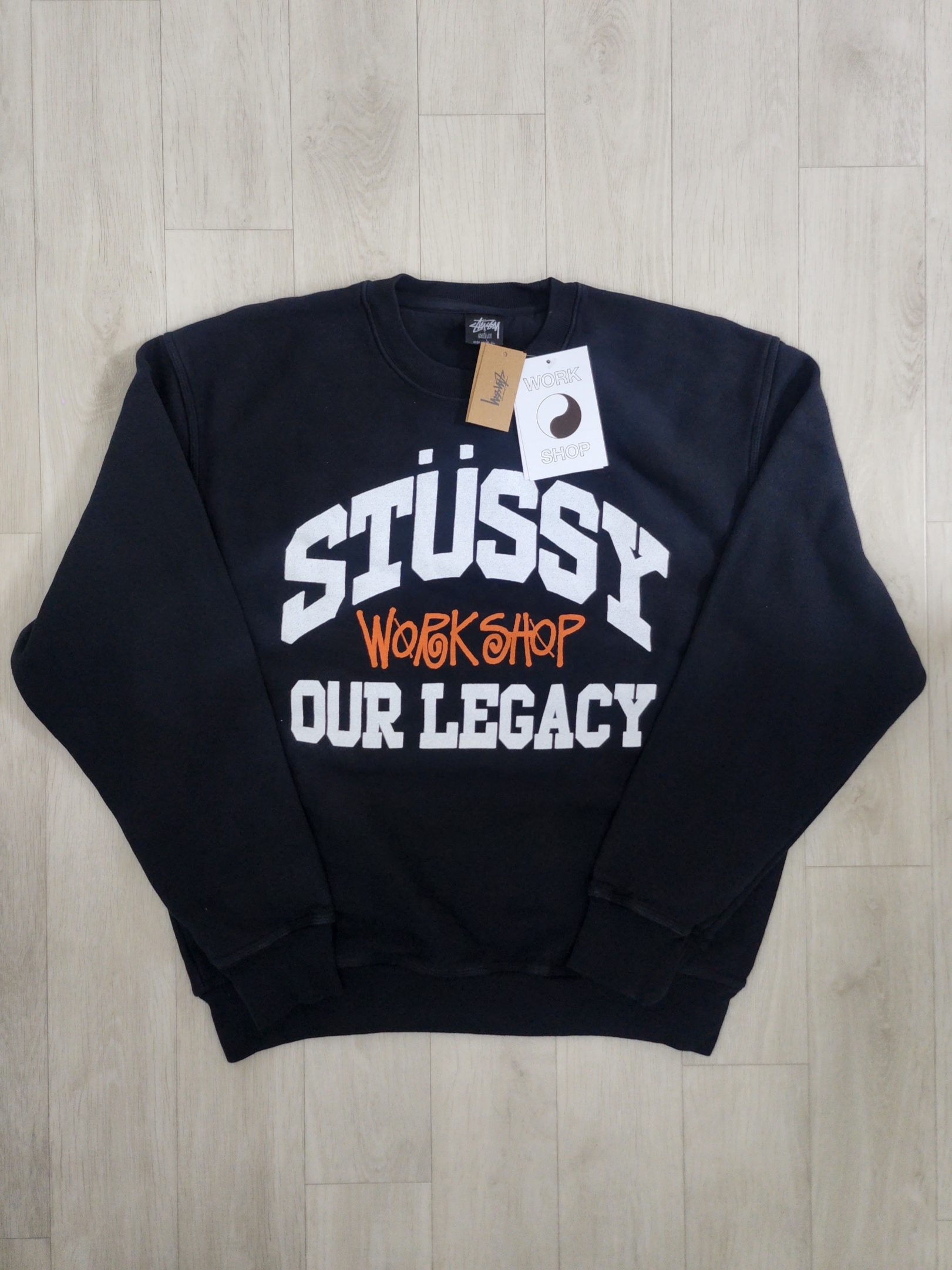 Stussy x Our Legacy Work Shop Collegiate Crew Pigment Dyed Black 착용 스타일