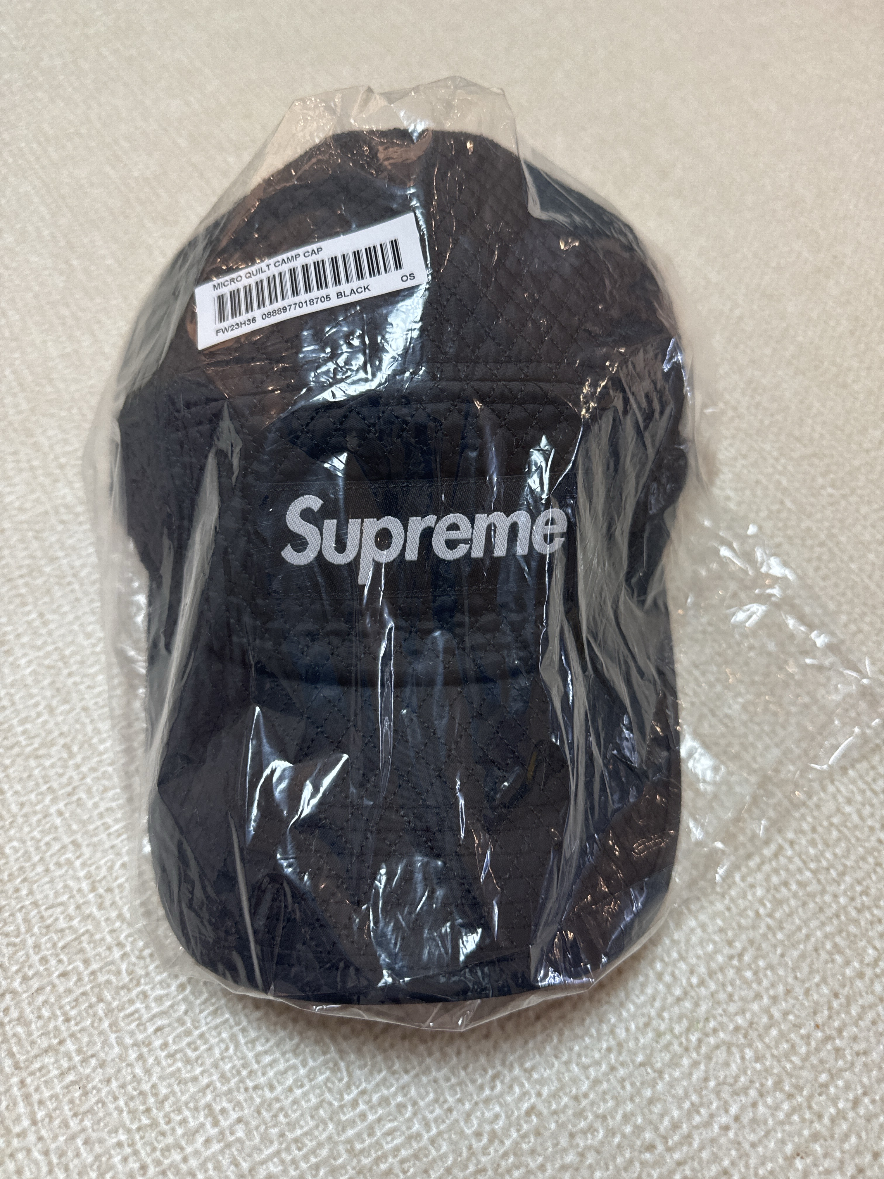 Supreme Micro Quilted Camp Cap Black - 23FW 착용 스타일