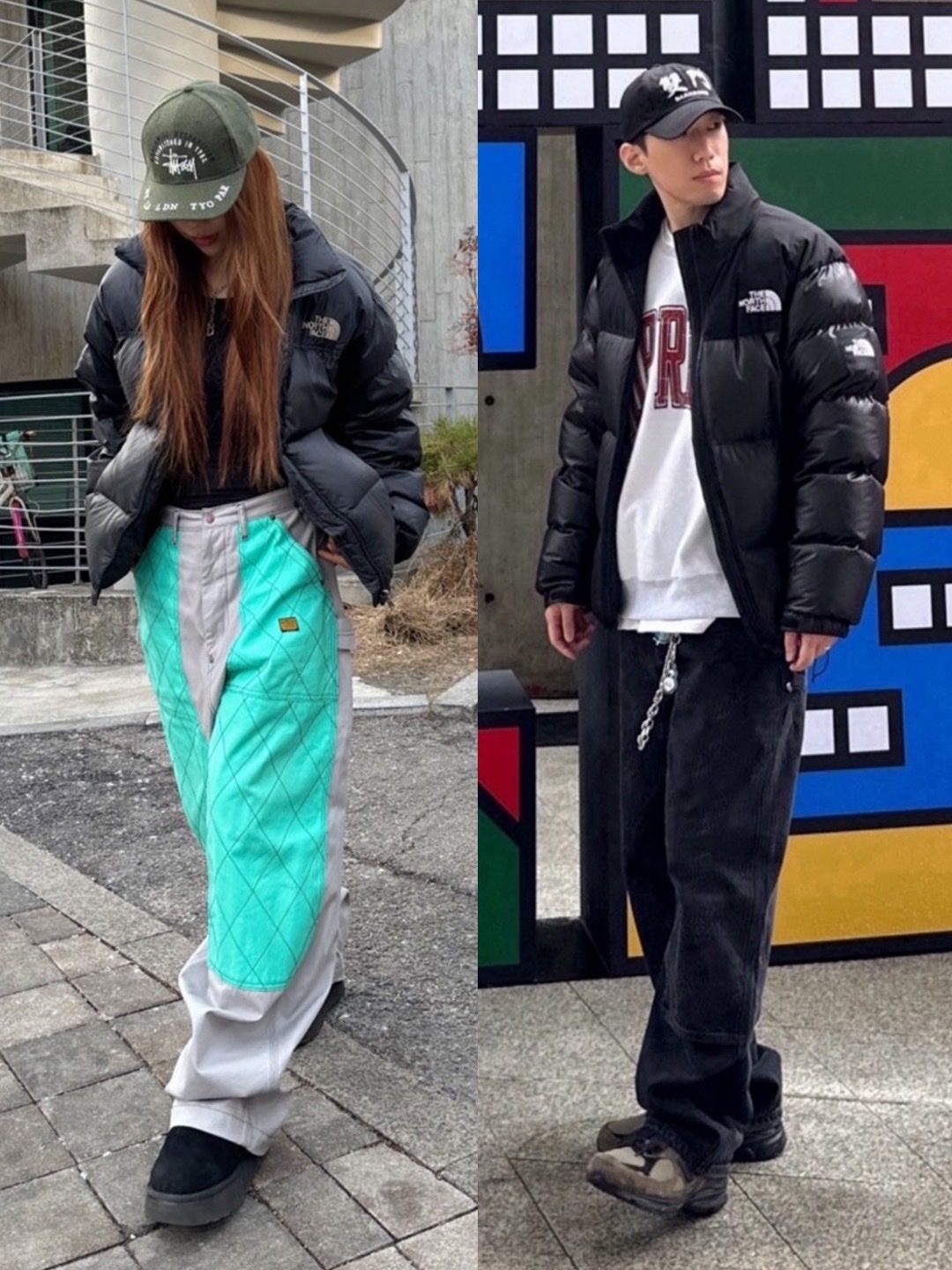 The North Face 1996 Eco Nuptse Jacket Real Black, The North Face 1996 Retro Nuptse Jacket Dark Oak 착용 스타일 - 3