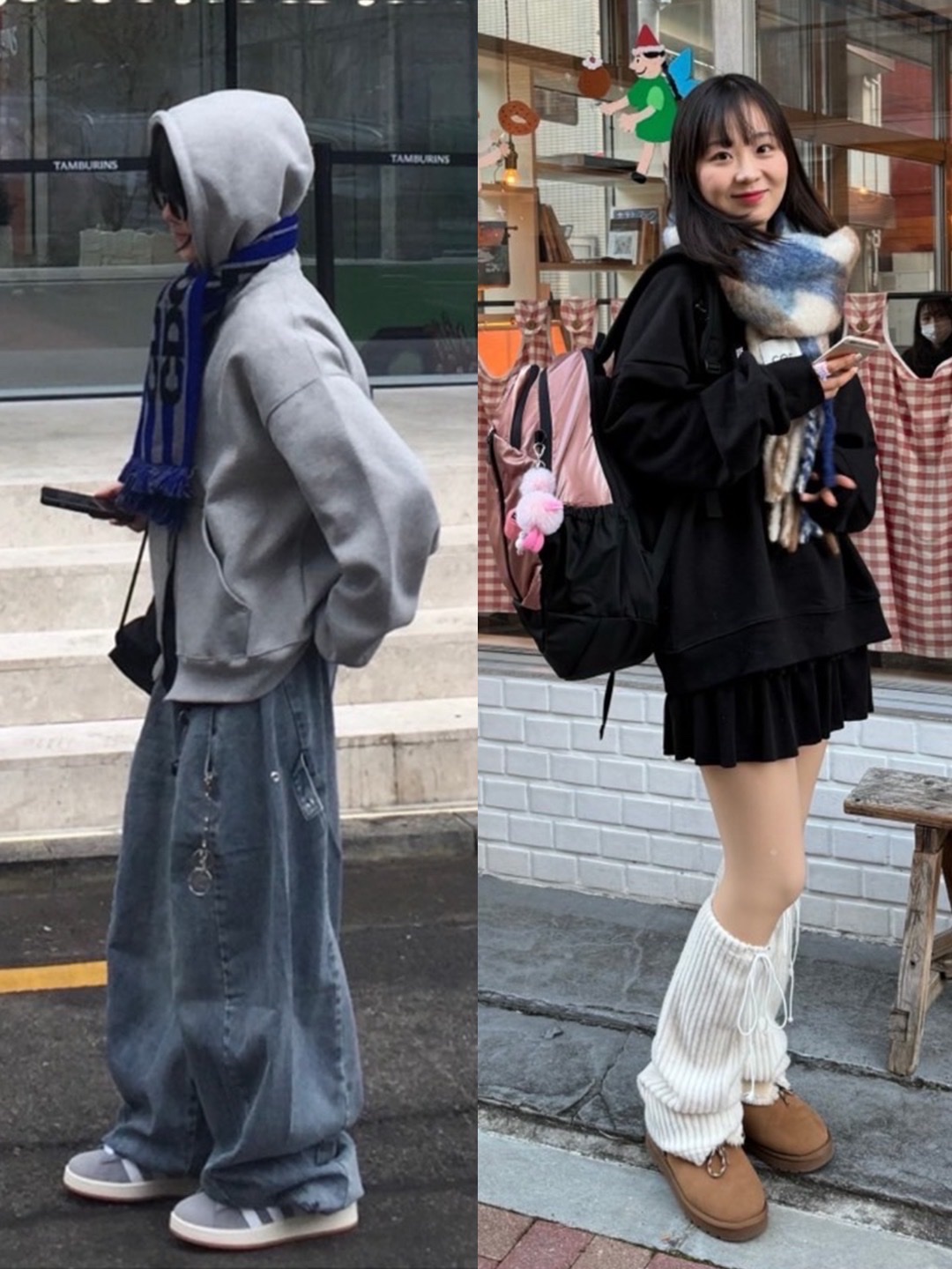 Uniqlo x JW Anderson Striped Chunky Scarf Blue, Acne Studios Mohair Check Muffler Grey Green Black 착용 스타일 - 3
