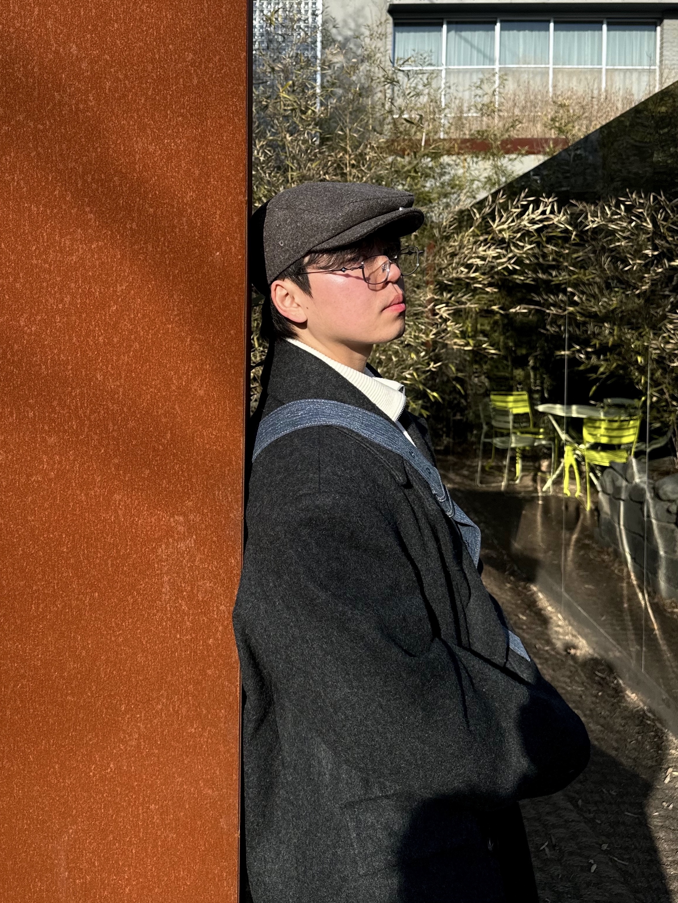 Millo Archive Reflect Curved Pants Washed Brown, Millo Archive Double Coat Charcoal 착용 스타일 - 6