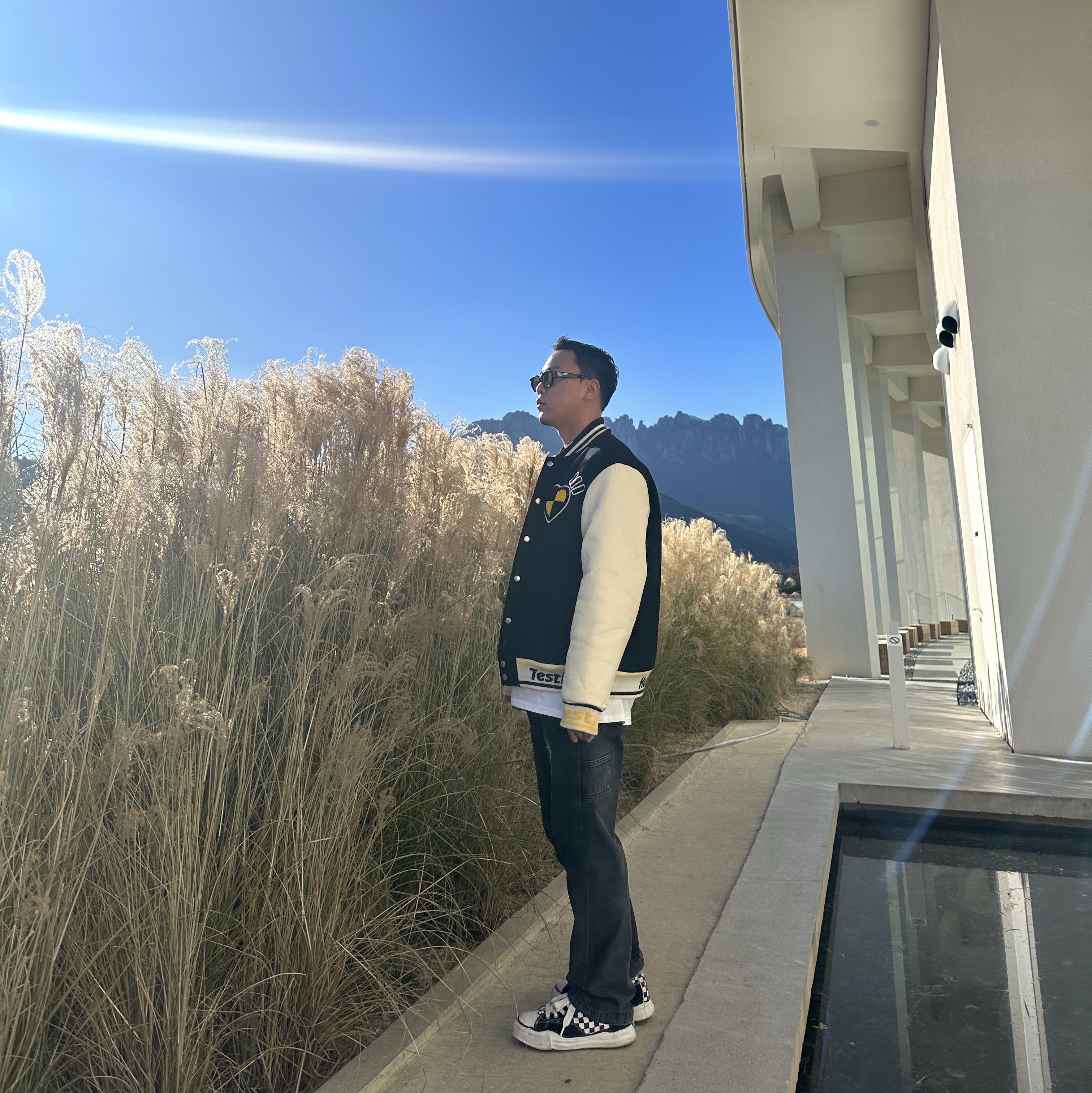 Human Made x A$AP Rocky Human Testing Varsity Jacket Black, Maison Mihara Yasuhiro Peterson OG Sole Canvas Low Sneakers Black White 착용 스타일 - 2