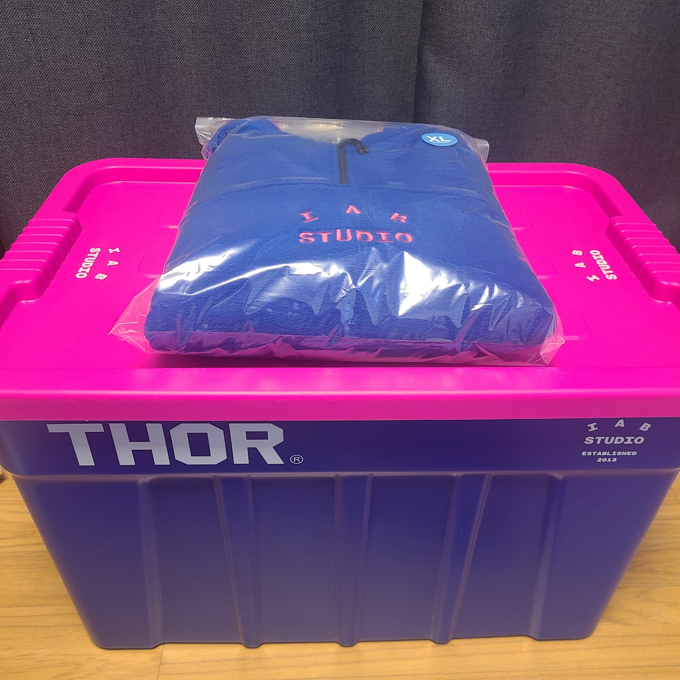 IAB Studio x Thor Fleece & 75L Container Pack Blue Pink 착용 스타일