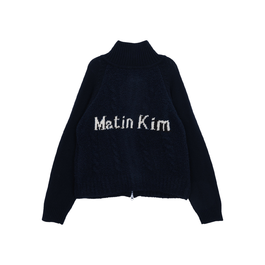 (W) Matin Kim Spell Point Cable Knit Zip Up Navy 상세 이미지 1