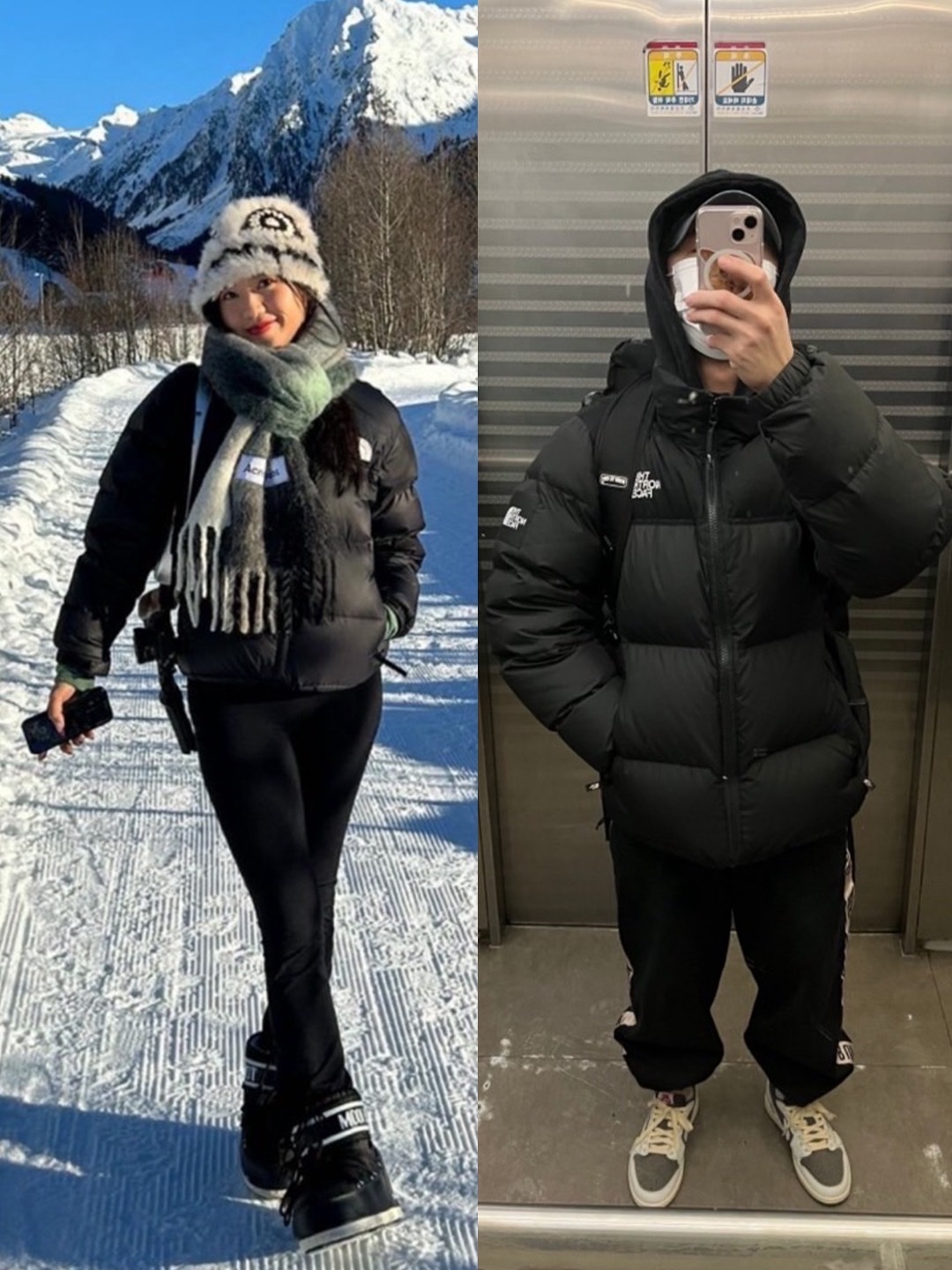 The North Face 1996 Eco Nuptse Jacket Real Black, The North Face 1996 Retro Nuptse Jacket Dark Oak 착용 스타일 - 2