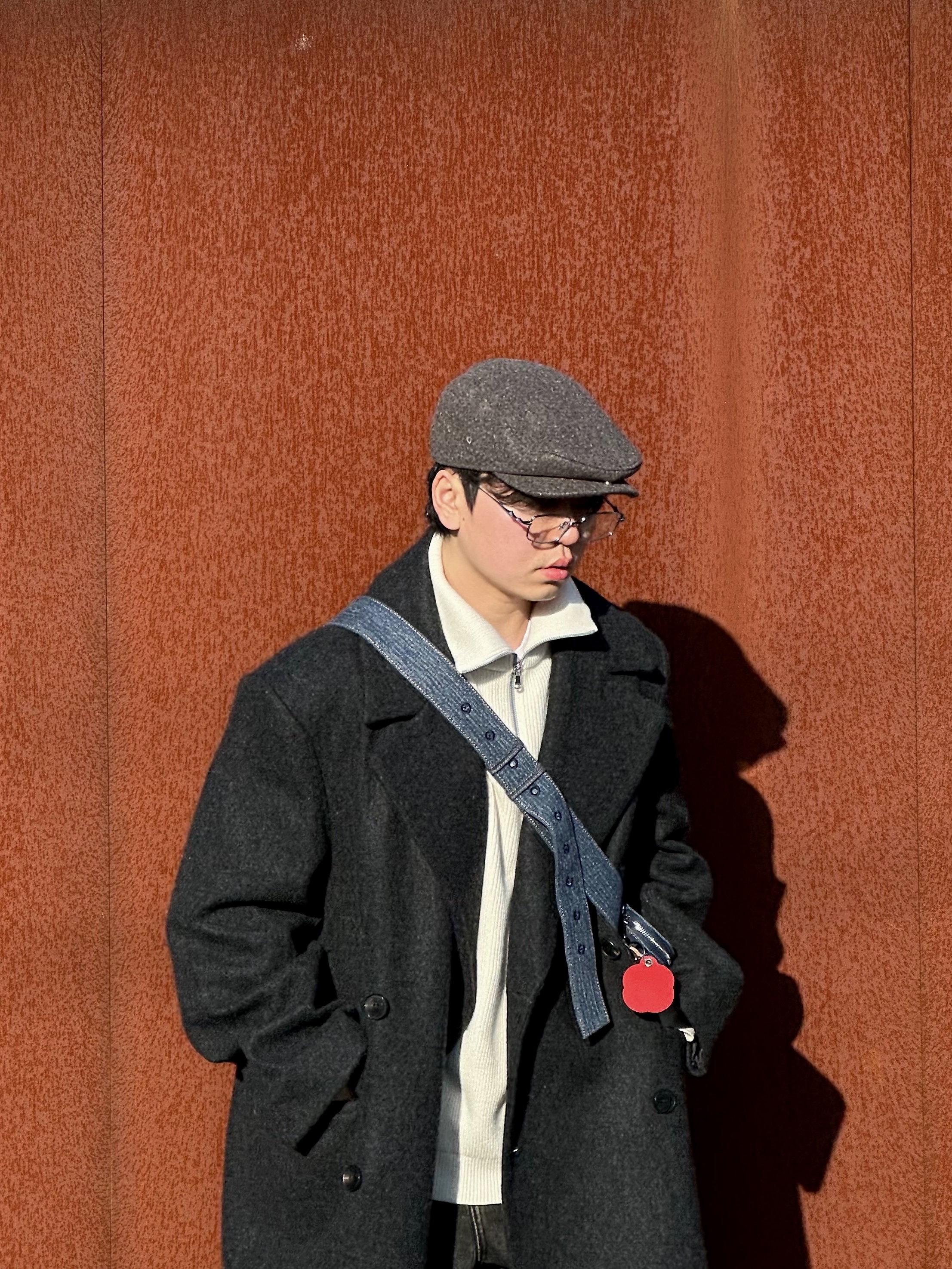 Millo Archive Reflect Curved Pants Washed Brown, Millo Archive Double Coat Charcoal 착용 스타일 - 3