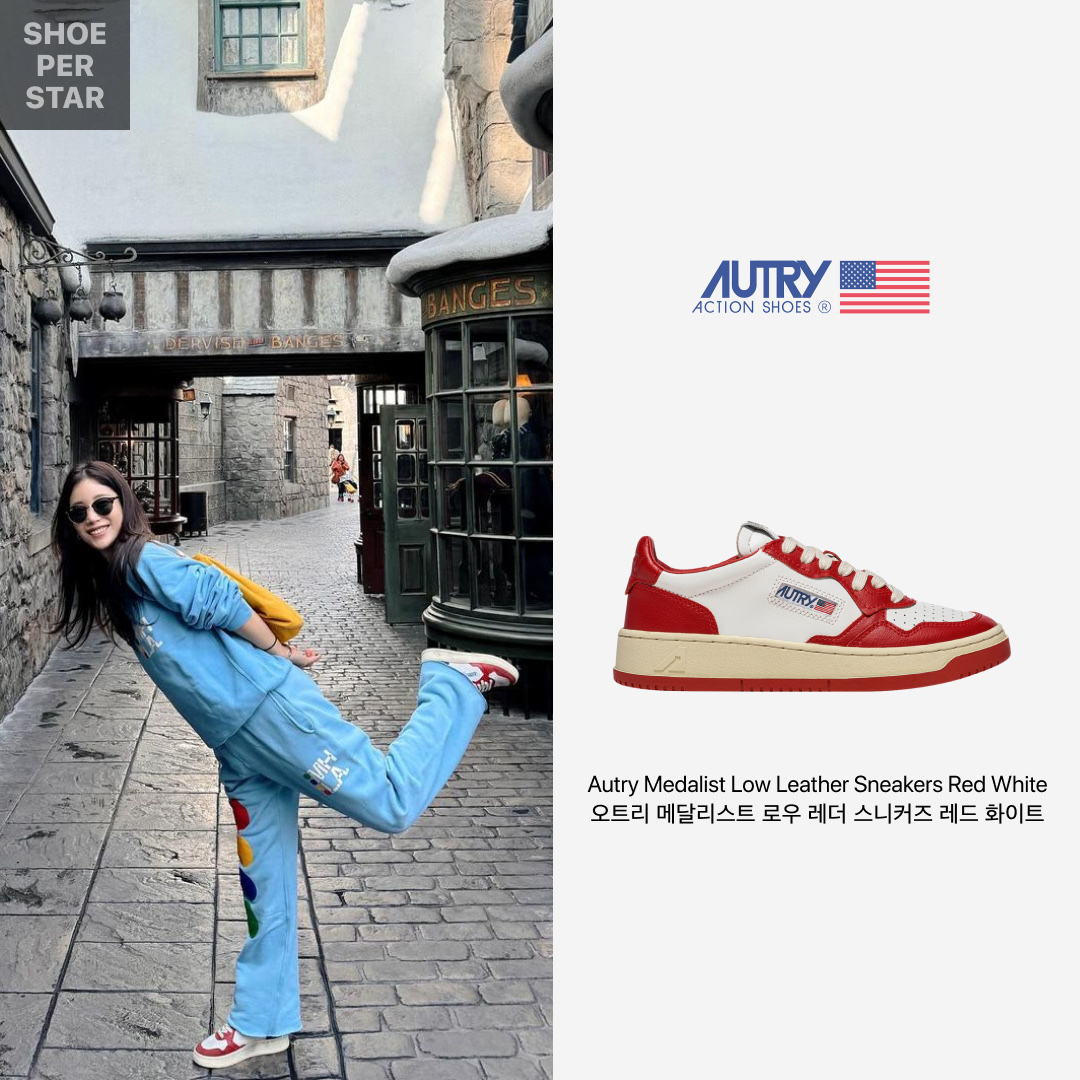 (W) Autry Medalist Low Leather Sneakers Red White 착용 스타일 - 1