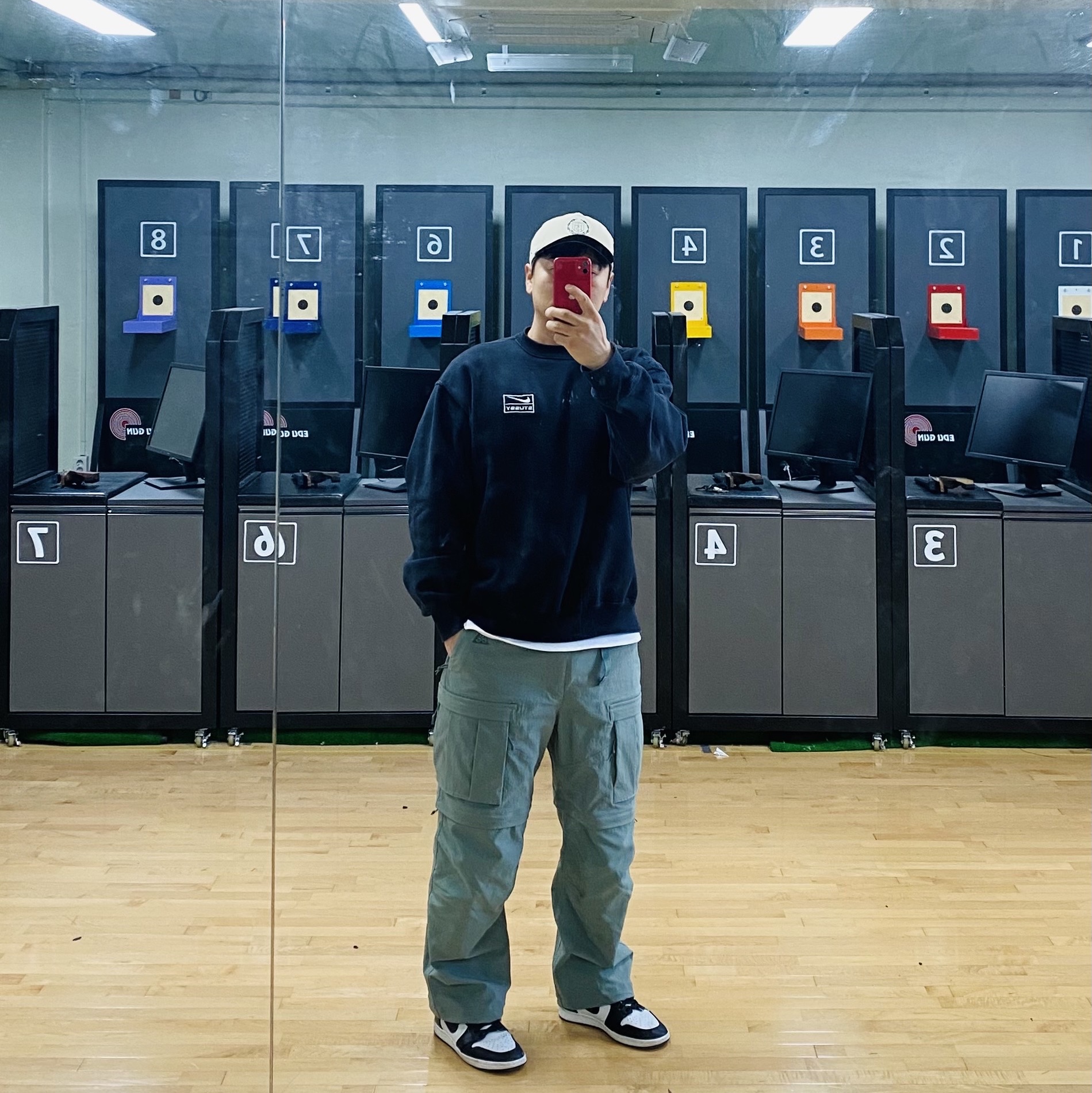 Jordan x Russell Westbrook Honor the Gift Cap, Nike x Stussy NRG Washed Fleece Crewneck Black (DO5310-010) 착용 스타일