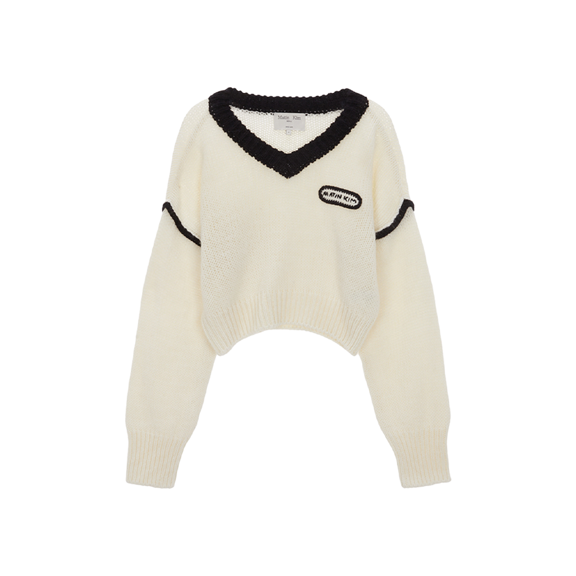 (W) Matin Kim V-Neck Color Crop Knit Pullover Ivory 상세 이미지 1