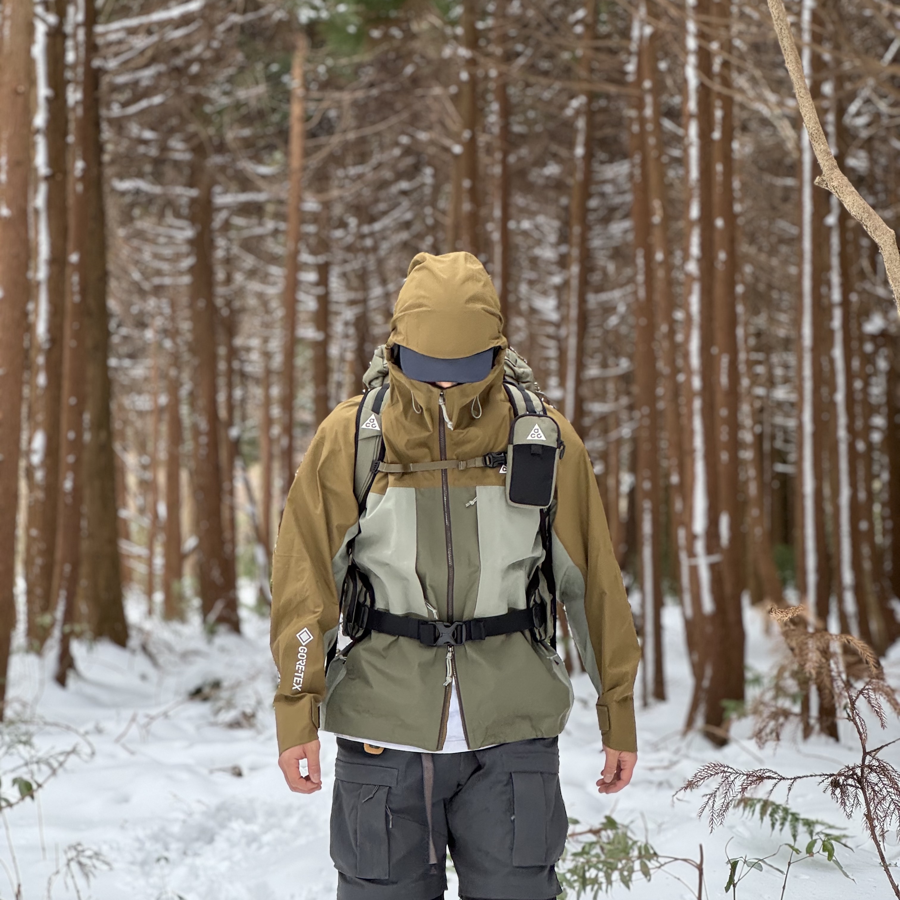 Nike ACG Gore-Tex Misery Ridge Jacket Hazel Light Army - US/EU, Nike ACG 36 Backpack Medium Olive 착용 스타일 - 1