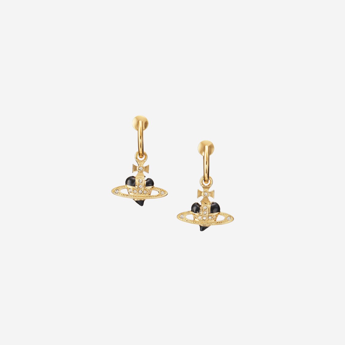 (W) Vivienne Westwood Diamante Heart Hoop Earrings Black Gold 상세 이미지 1