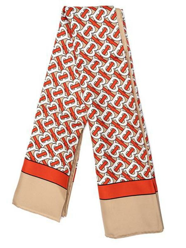 (W) Burberry Monogram Print Silk Square Scarf Vermilion 착용 스타일 - 1
