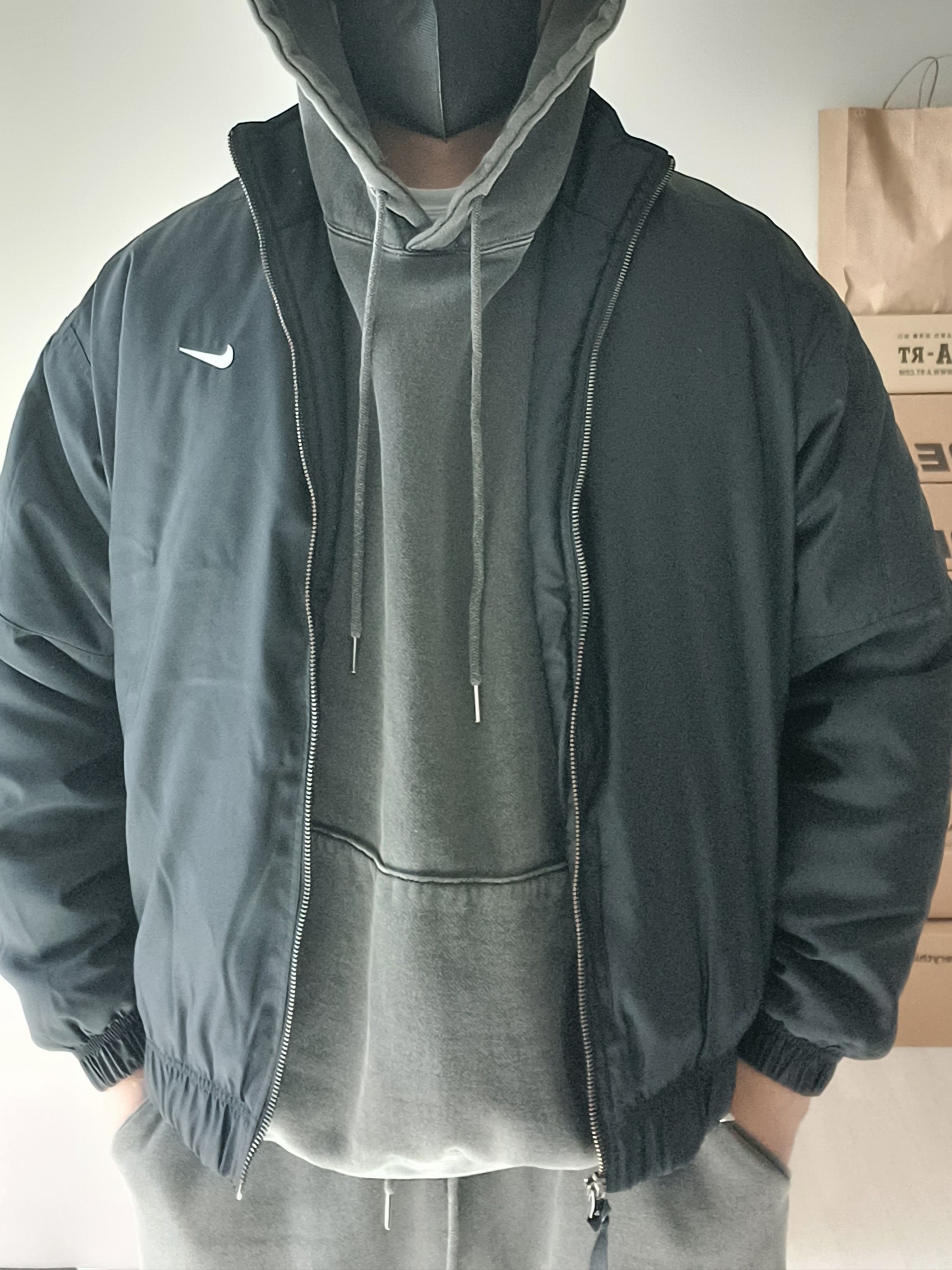 Nike NRG Solo Swoosh Satin Bomber Jacket Black Bleached Coral - Asia 착용 스타일