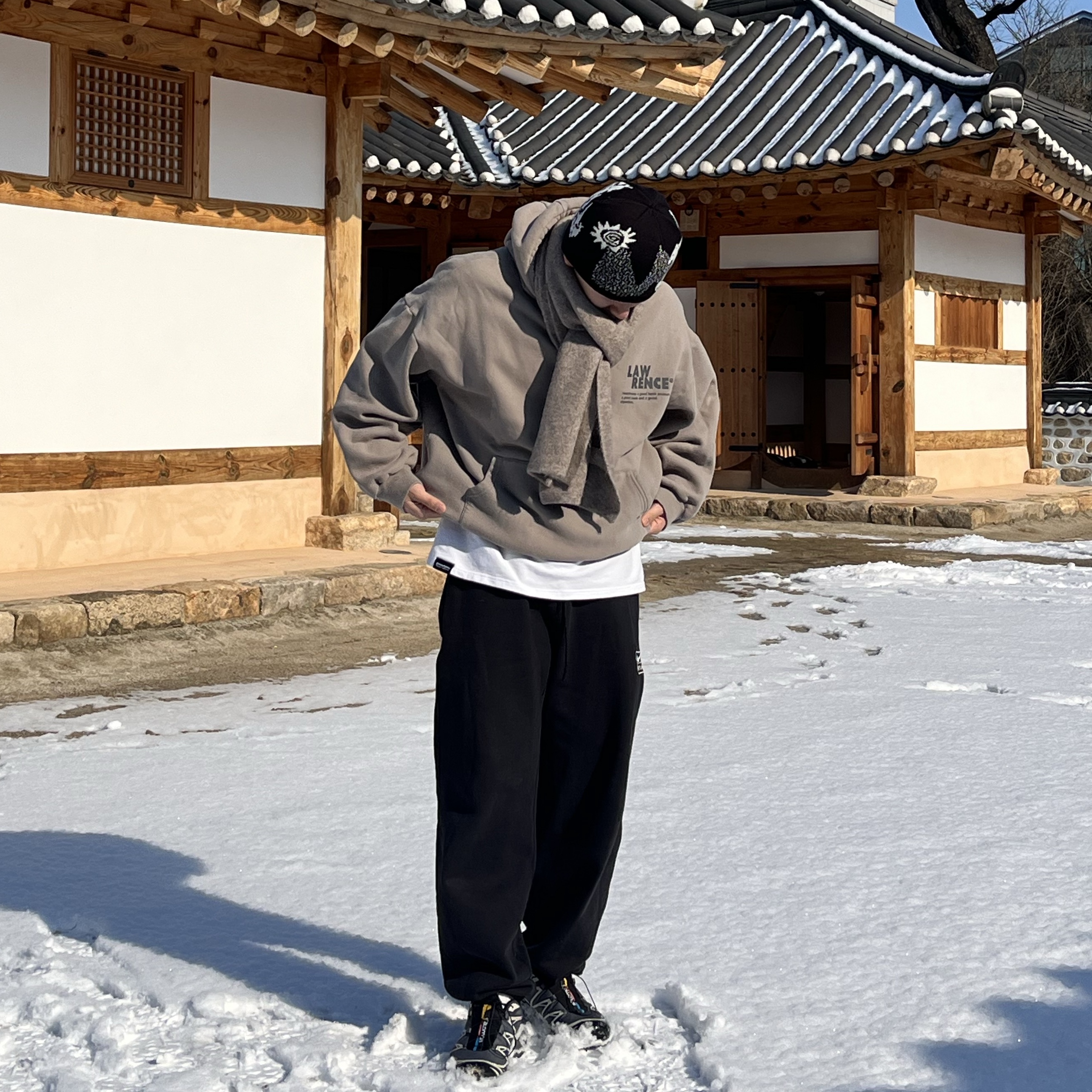 Salomon XT-6 Gore-Tex Black Ebony, Nike x Stussy NRG Washed Fleece Pants Black (DO5296-010) 착용 스타일