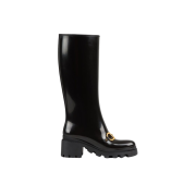 (W) Gucci Horsebit Rubber Knee High Boot Black