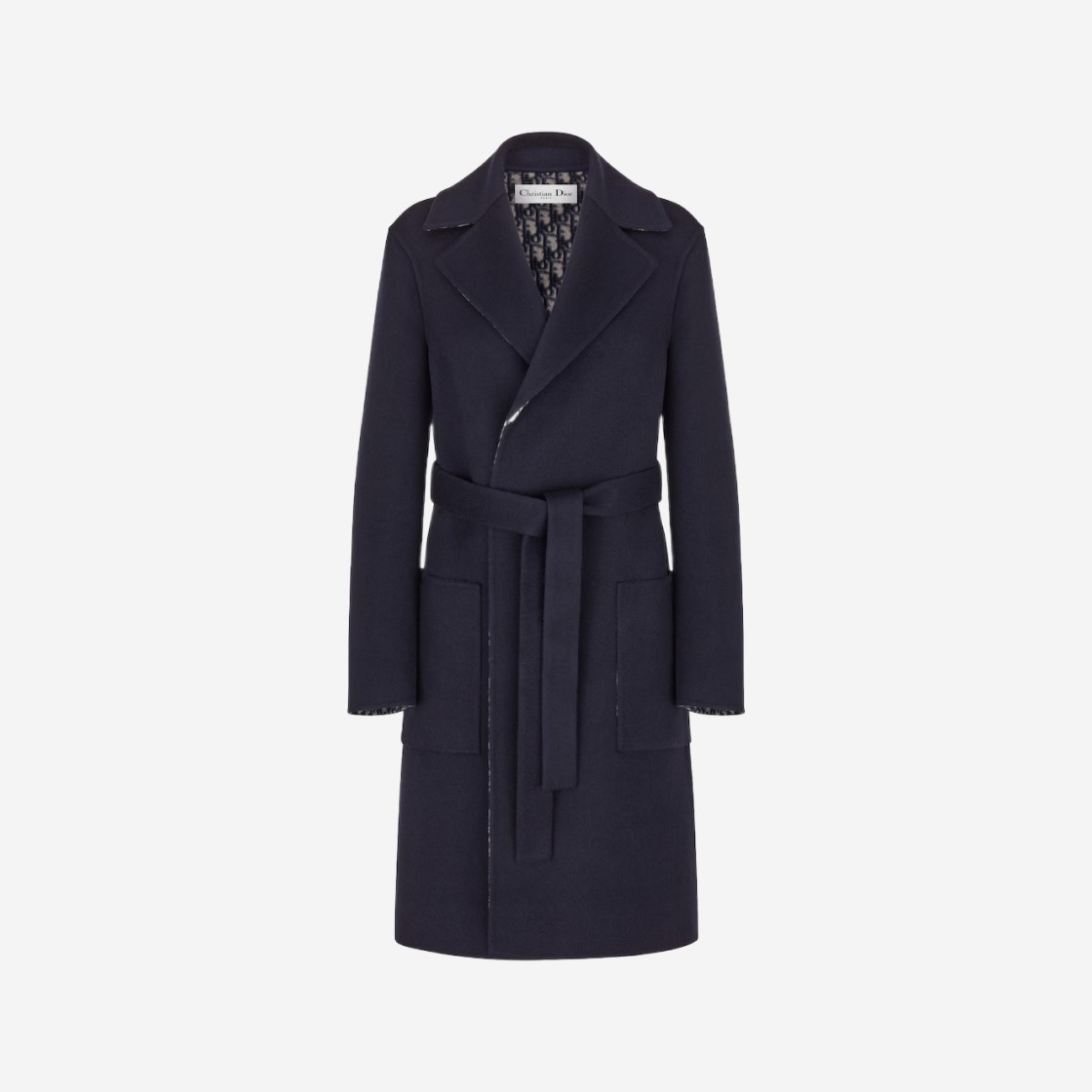 (W) Dior Essentials Coat With Belt Double-Sided Virgin Wool Blue 상세 이미지 1