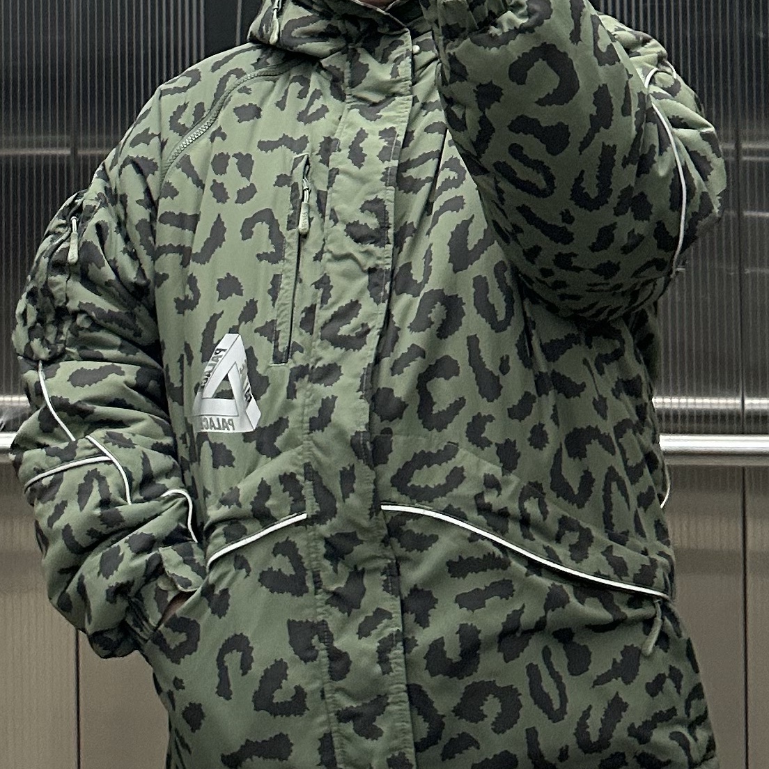 Palace M-Tech Hooded Jacket Olive Cheetah - 22FW 착용 스타일