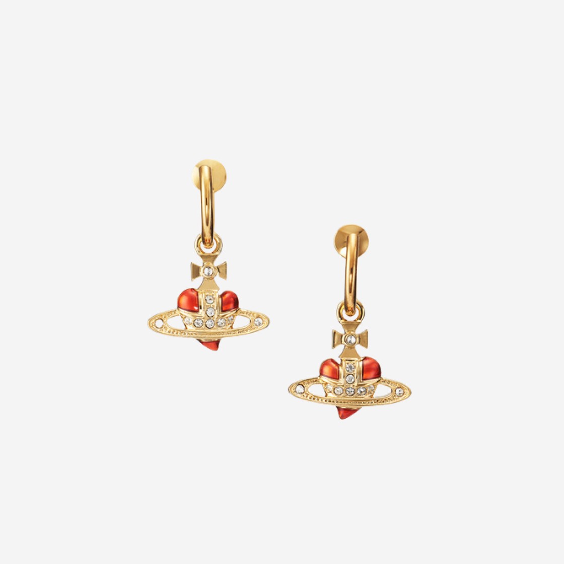 (W) Vivienne Westwood Diamante Heart Hoop Earrings Red Gold 상세 이미지 1