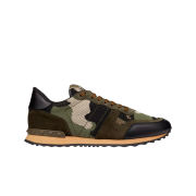 Valentino Mesh Fabric Camouflage Rockrunner Sneaker Military Green Beige