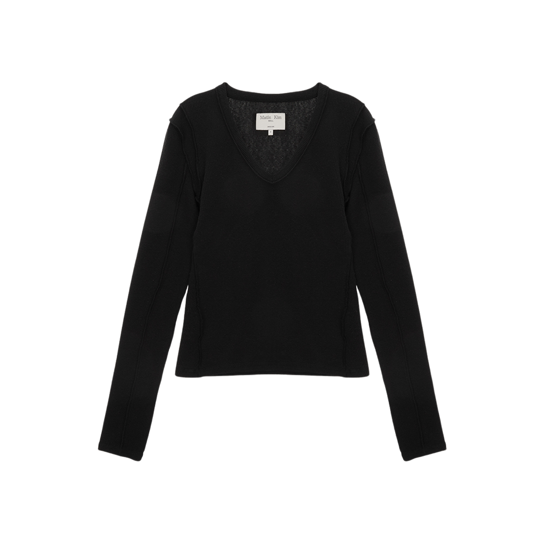 (W) Matin Kim Stitch V-Neck Slim Top Black 상세 이미지 1