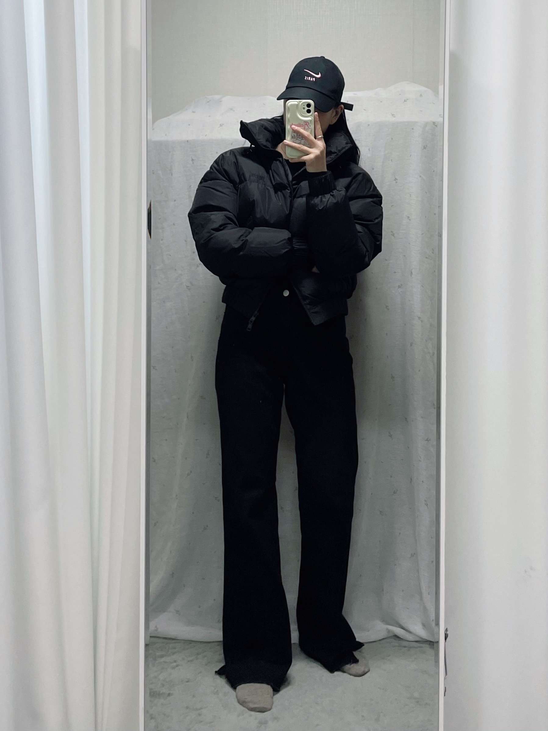 (W) 엠에스지엠 립스탑 나일론 크롭 다운 자켓 화이트, (W) 엠에스지엠 립스탑 나일론 크롭 다운 자켓 핑크 착용 스타일 - 5