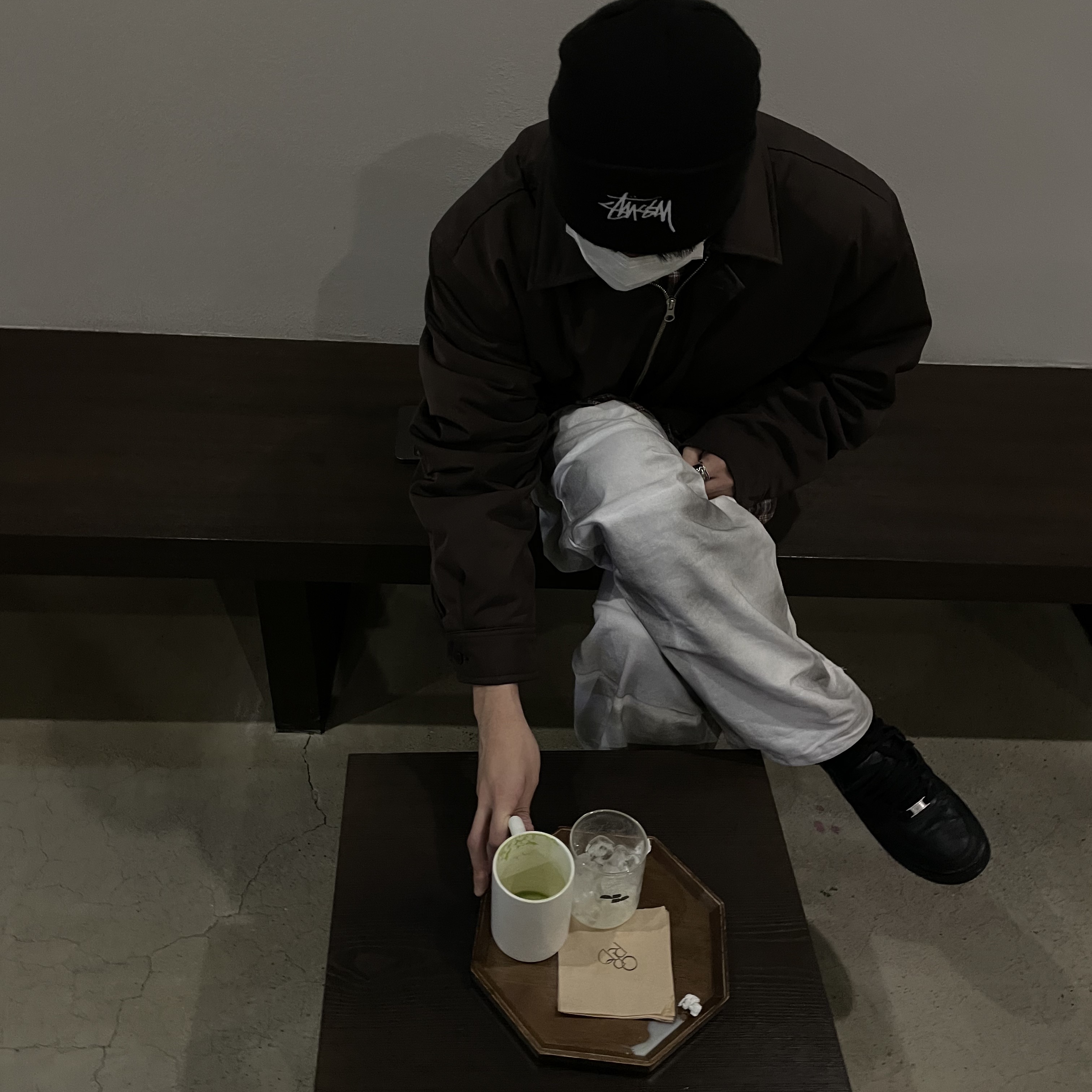 Nike Air Force 1 '07 Low Triple Black, Stussy Basic Cuff Beanie Black 착용 스타일