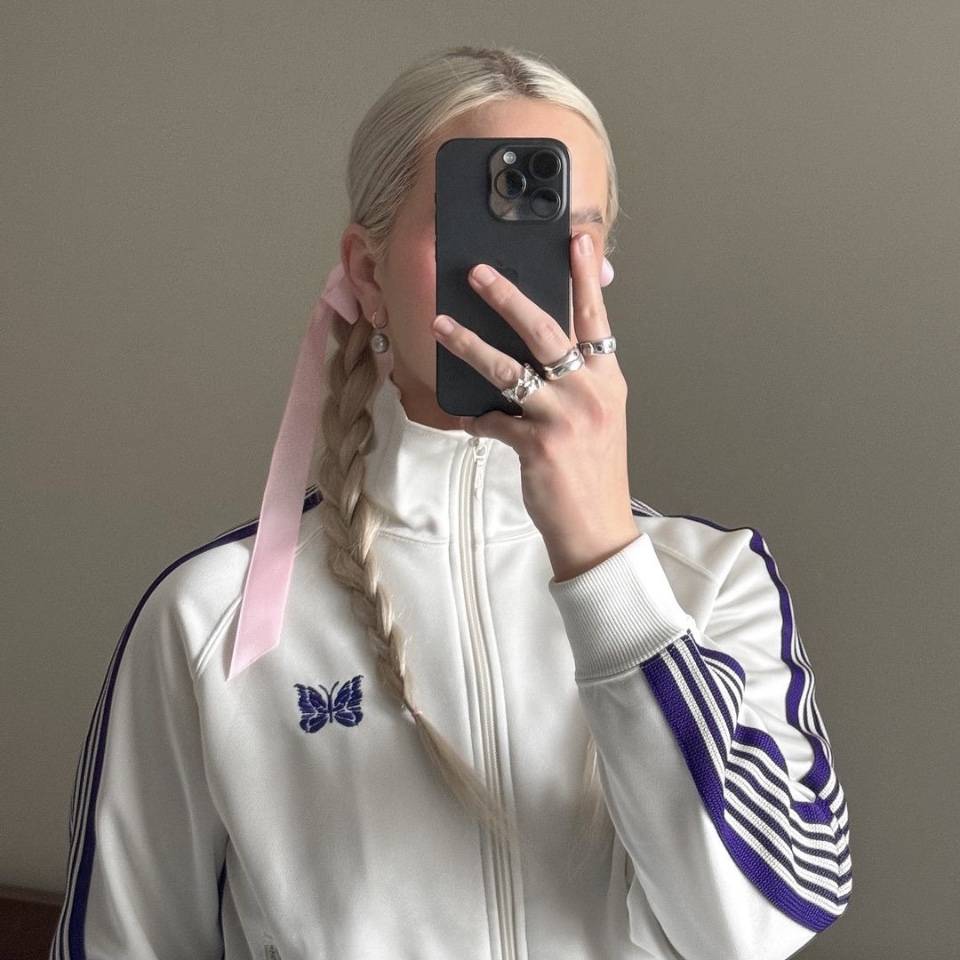 Needles Track Jacket Poly Smooth Ice White 착용 스타일
