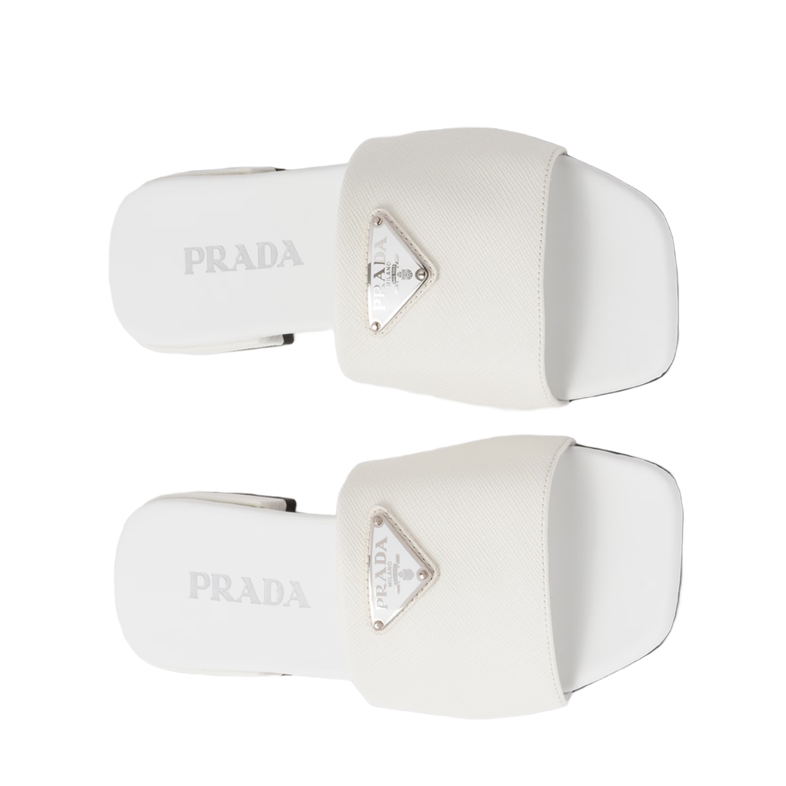 (W) 프라다 사피아노 레더 슬라이드 화이트((W) Prada Saffiano Leather Slides White) - 2