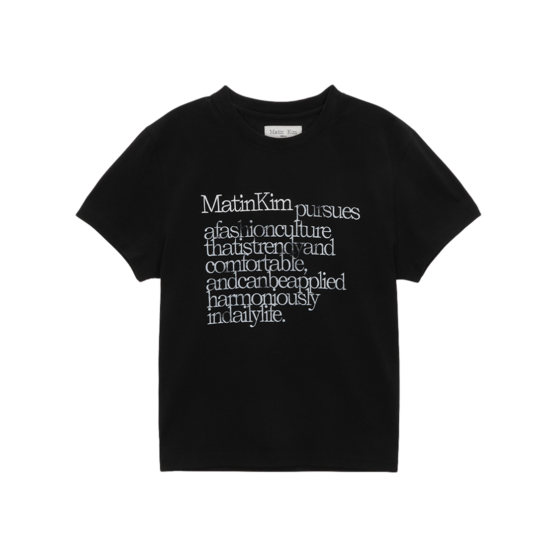 (W) Matin Kim Thin Typo Standard Top Black 상세 이미지 1