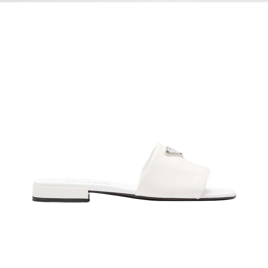 (W) 프라다 사피아노 레더 슬라이드 화이트((W) Prada Saffiano Leather Slides White) - 1