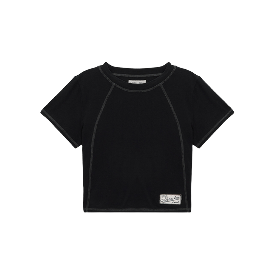 (W) Matin Kim Stitch Point Label Crop Top Black 상세 이미지 1