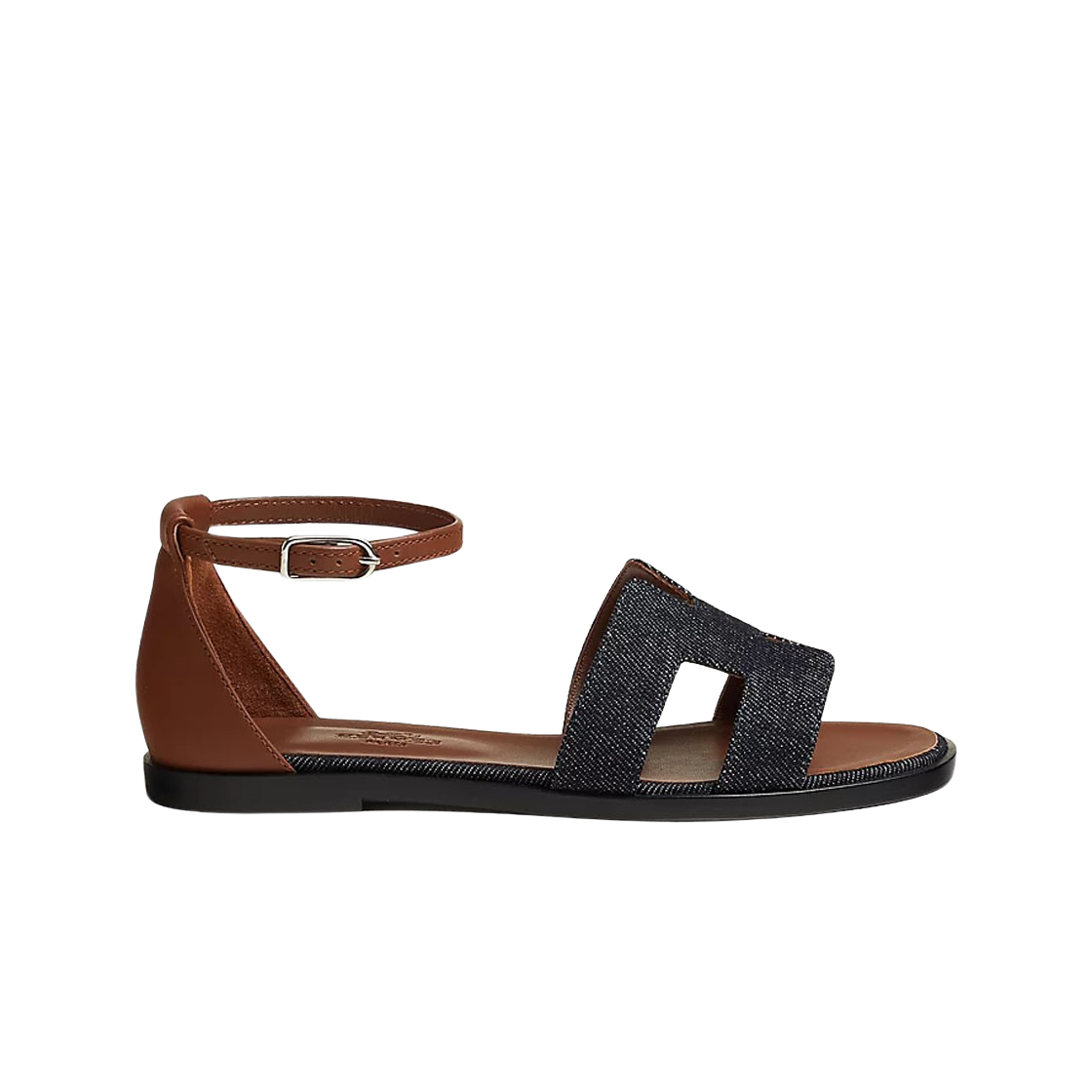 H231106Z48 (W) Hermes Santorini Sandal Denim Calfskin & Bleu Brut Gold