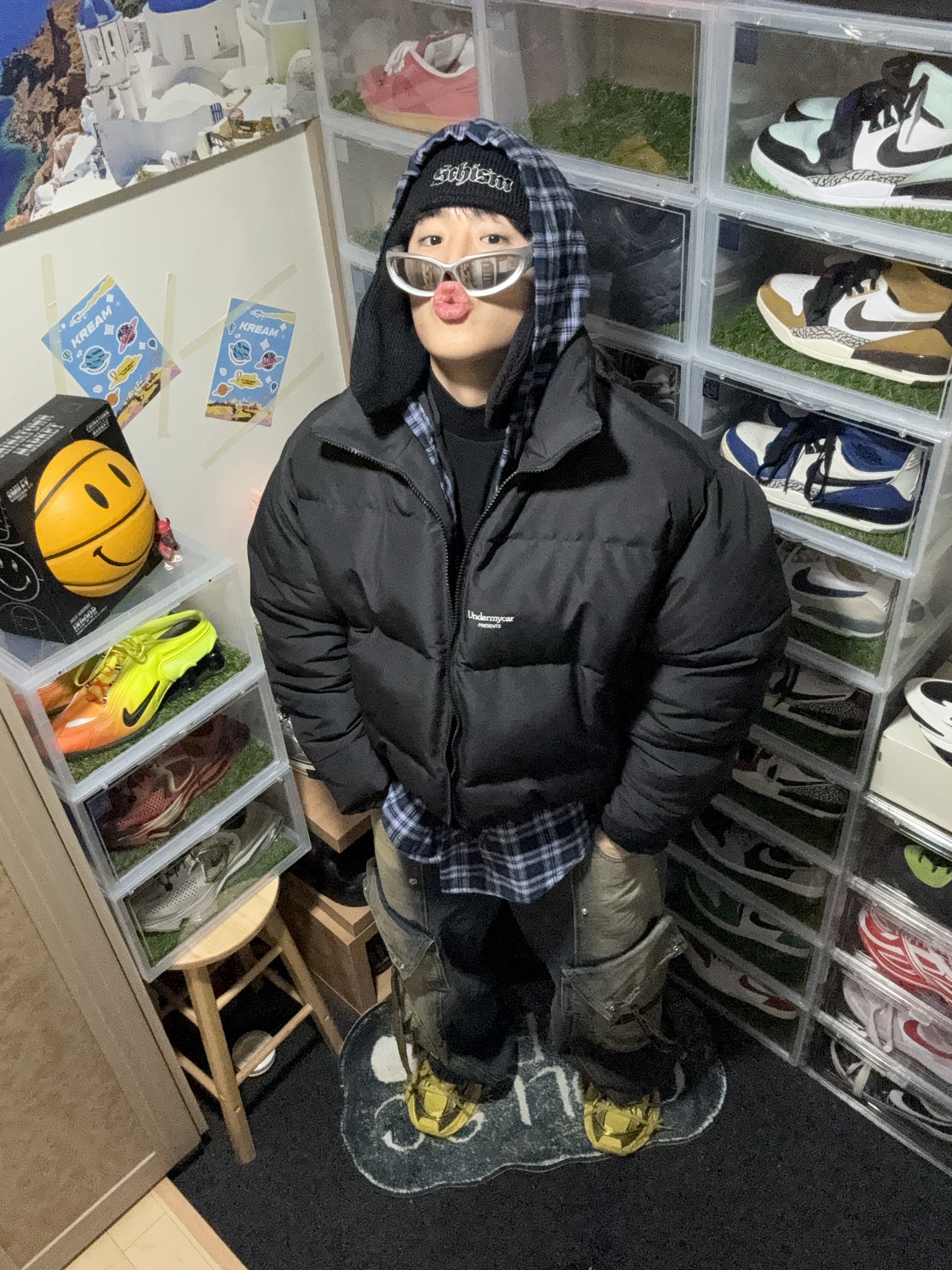 Balenciaga 3XL Sneakers Yellow Black, Undermycar Mu.15 Anti Fxxking Logo Play Triple Logo Crop Padding Jacket Black 착용 스타일 - 3