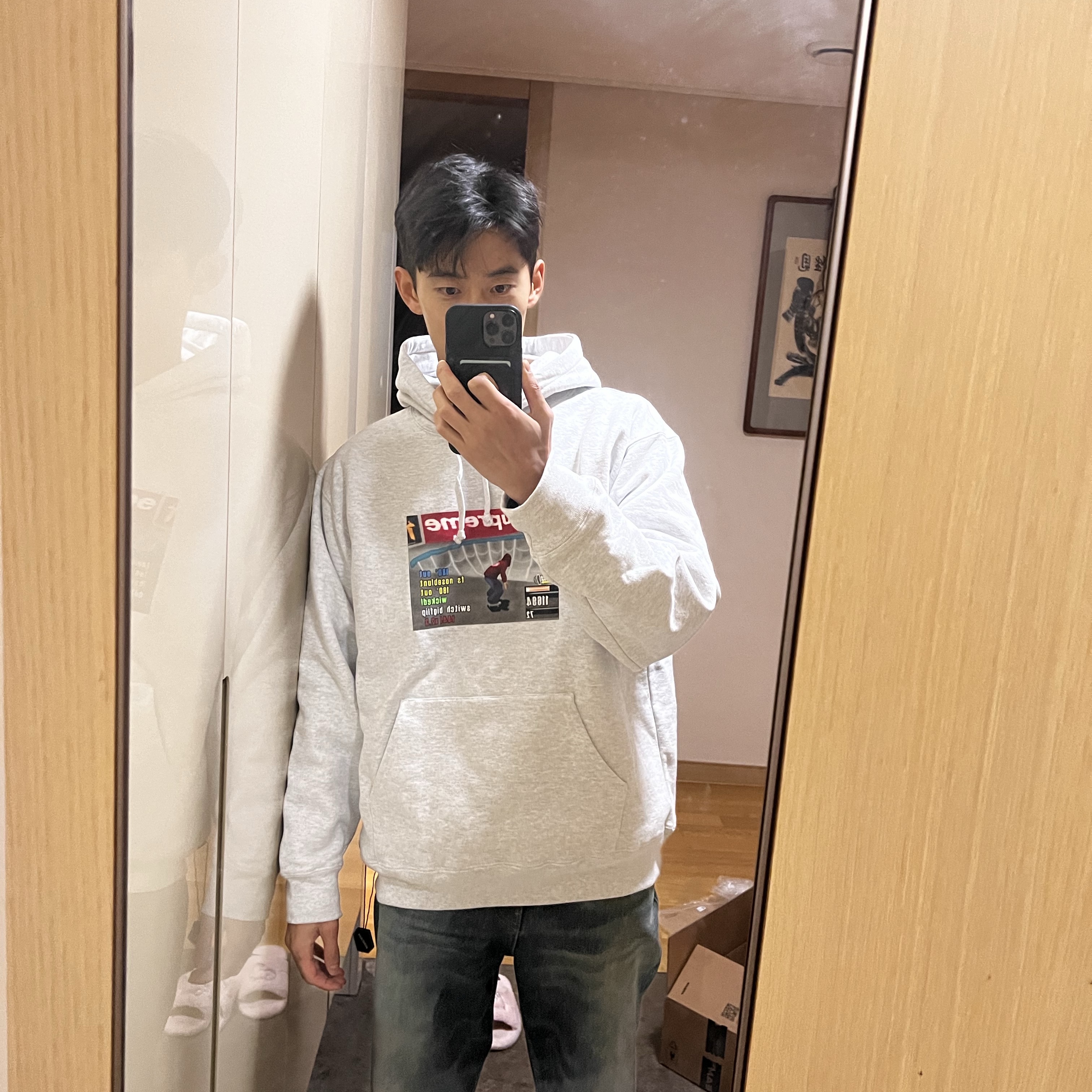 Supreme x Thrasher Hooded Sweatshirt Ash Grey - 21FW 착용 스타일