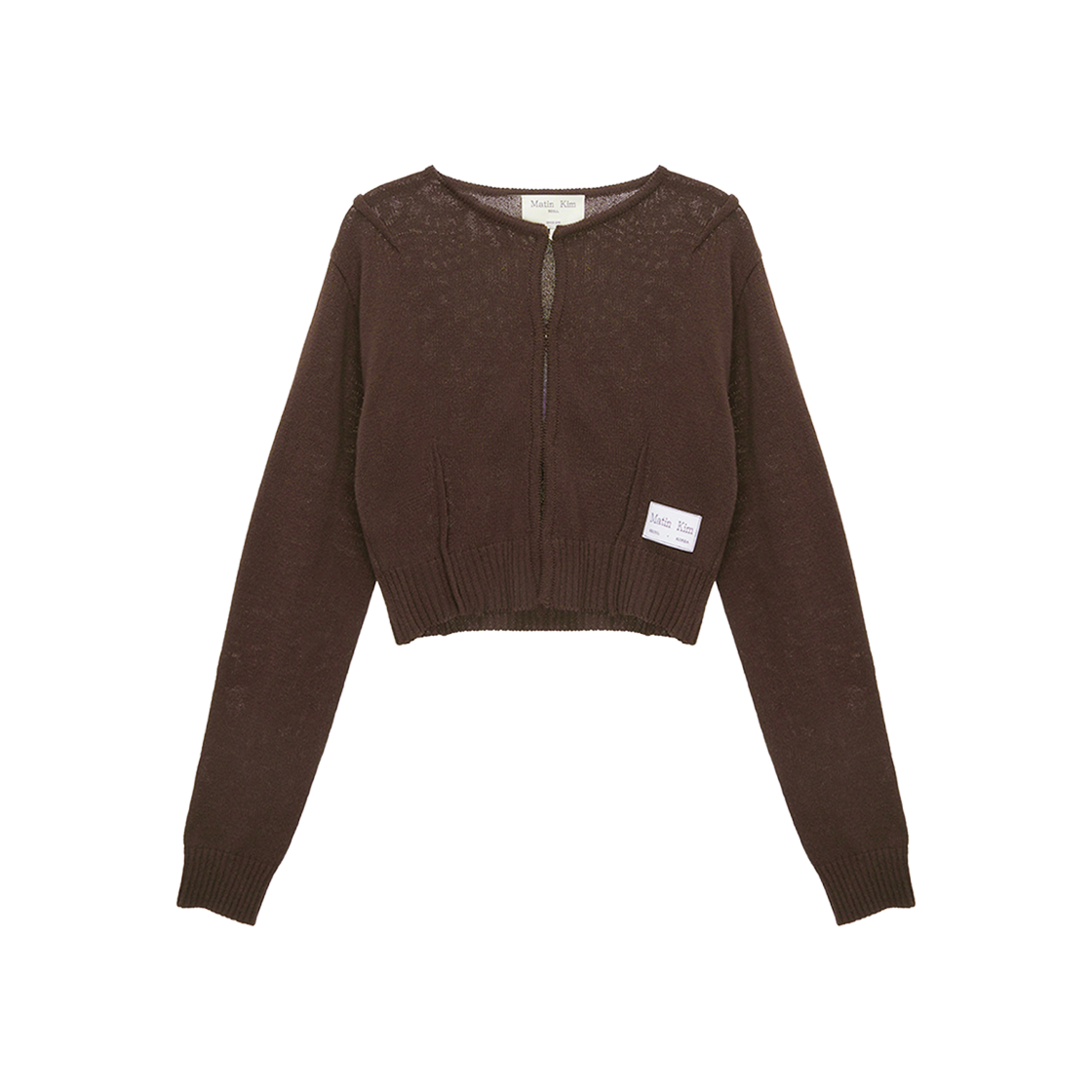 (W) Matin Kim Crop Hook Knit Cardigan Brown 상세 이미지 1