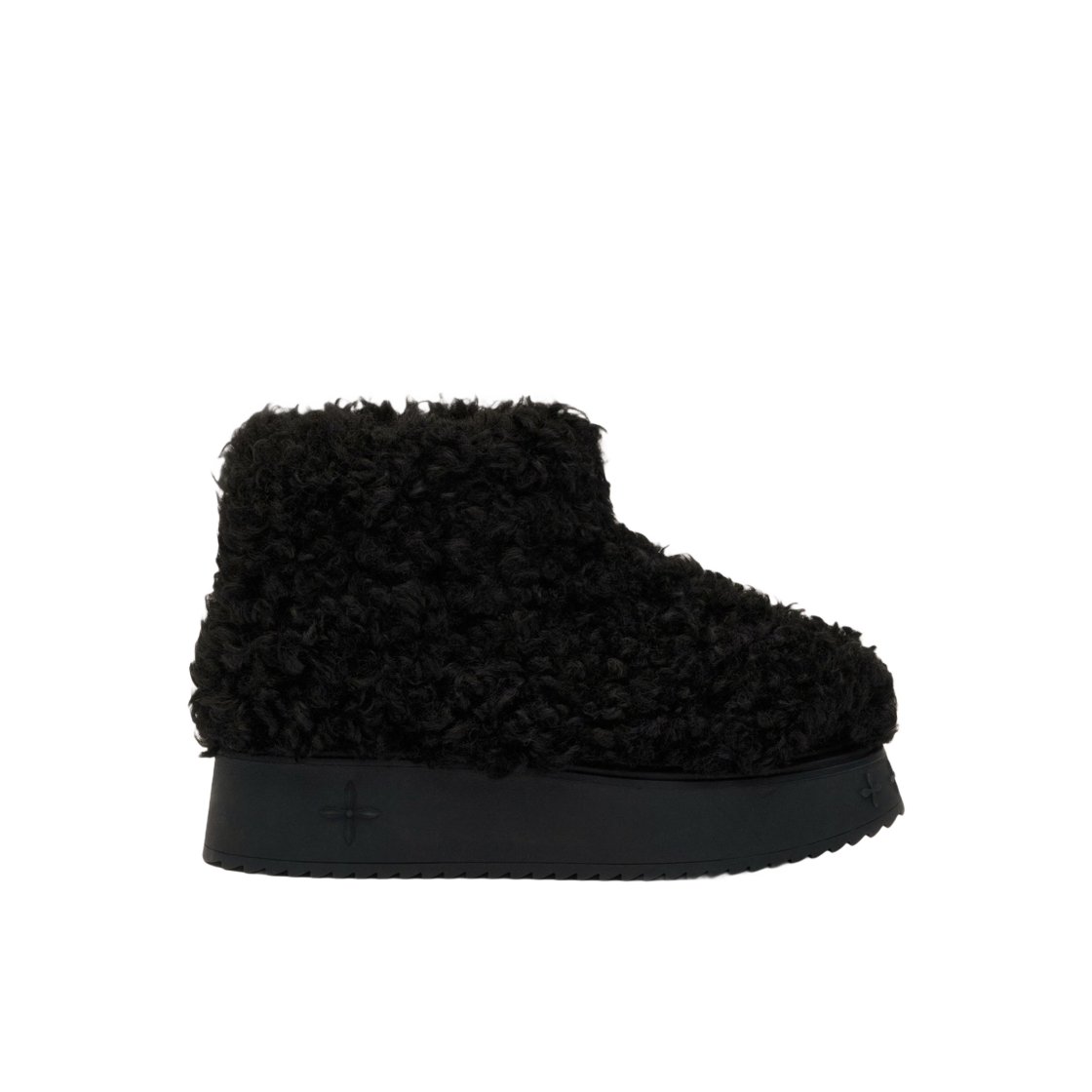 S0005BF (W) SMFK Compass Woolly Black Fluffy Short Boots Black