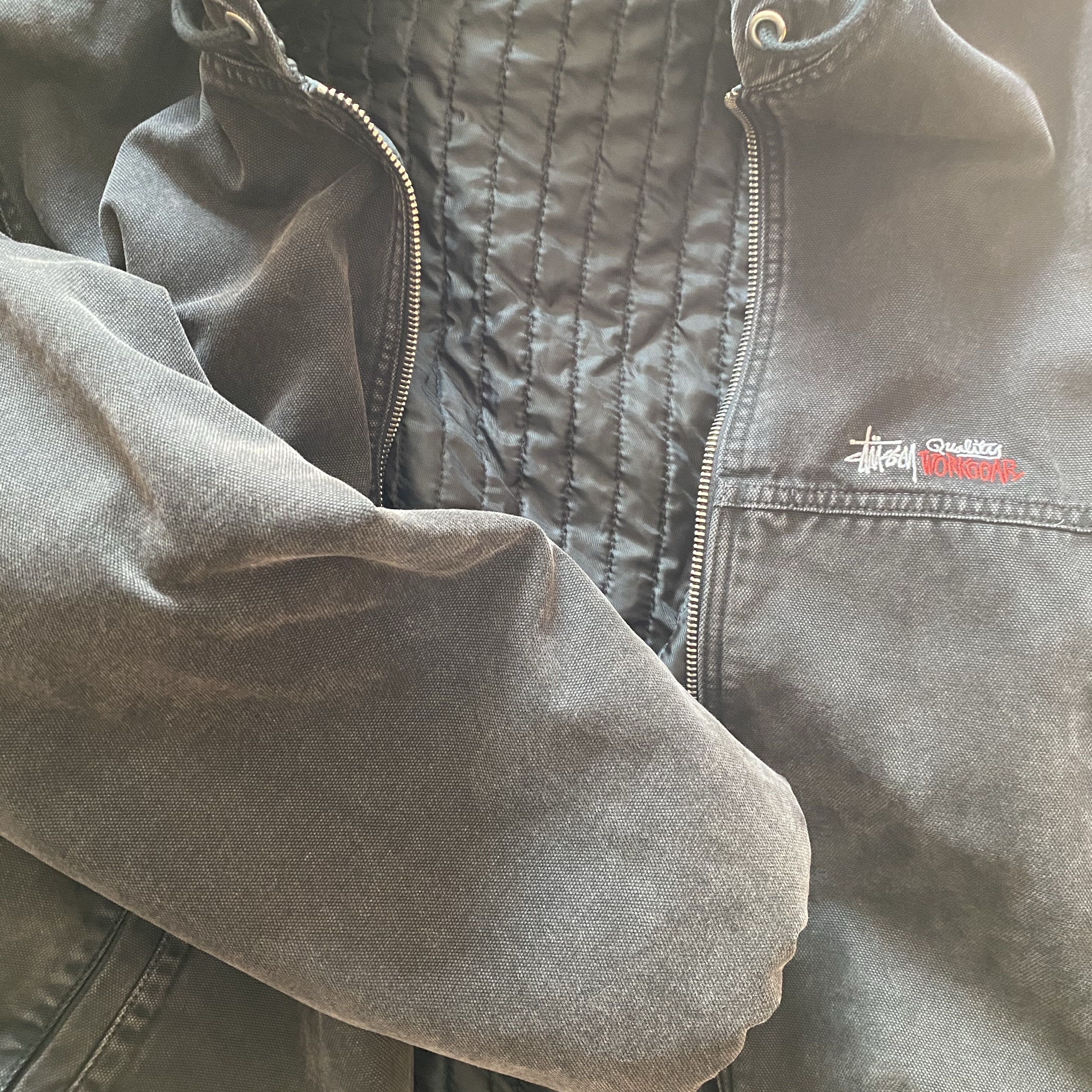 Stussy Insulated Canvas Work Jacket Black 착용 스타일 - 2