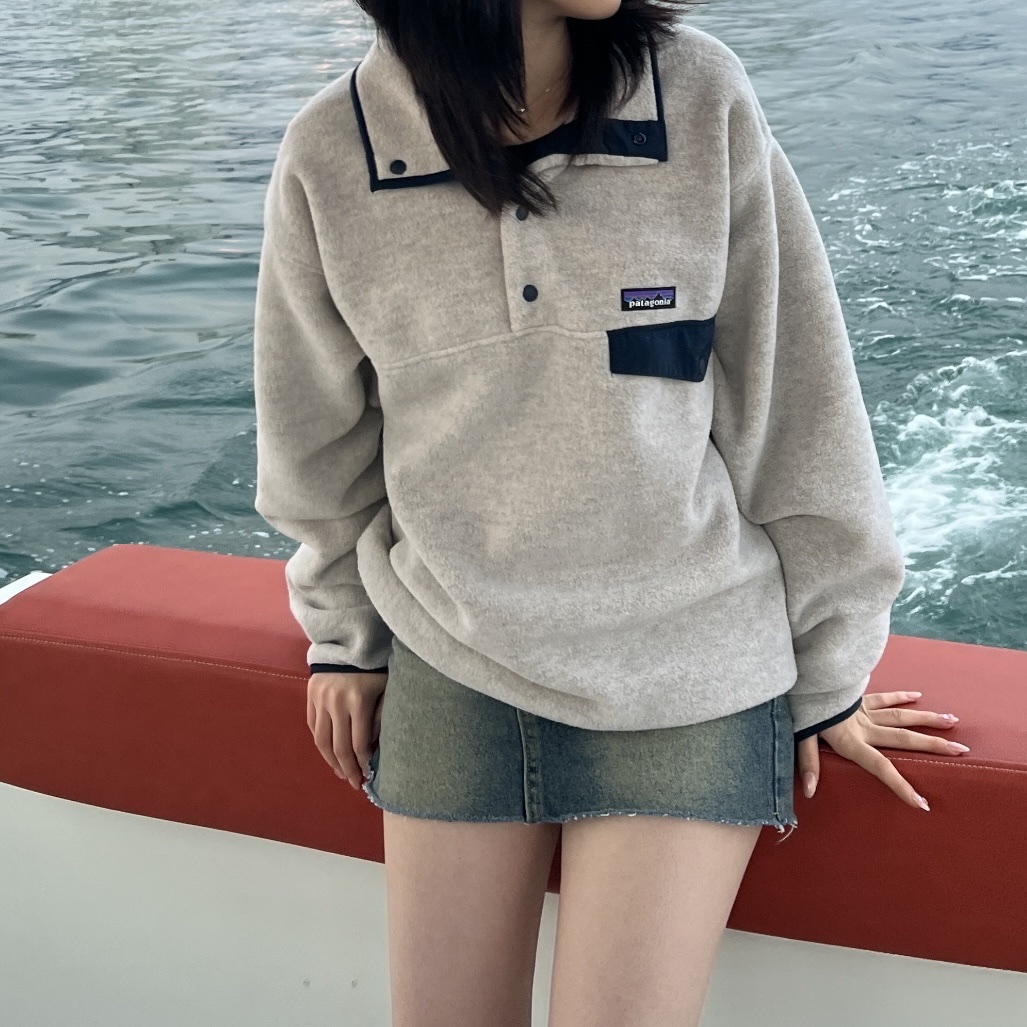 Patagonia Synchilla Snap-T Fleece Pullover Oatmeal Heather 착용 스타일 - 1