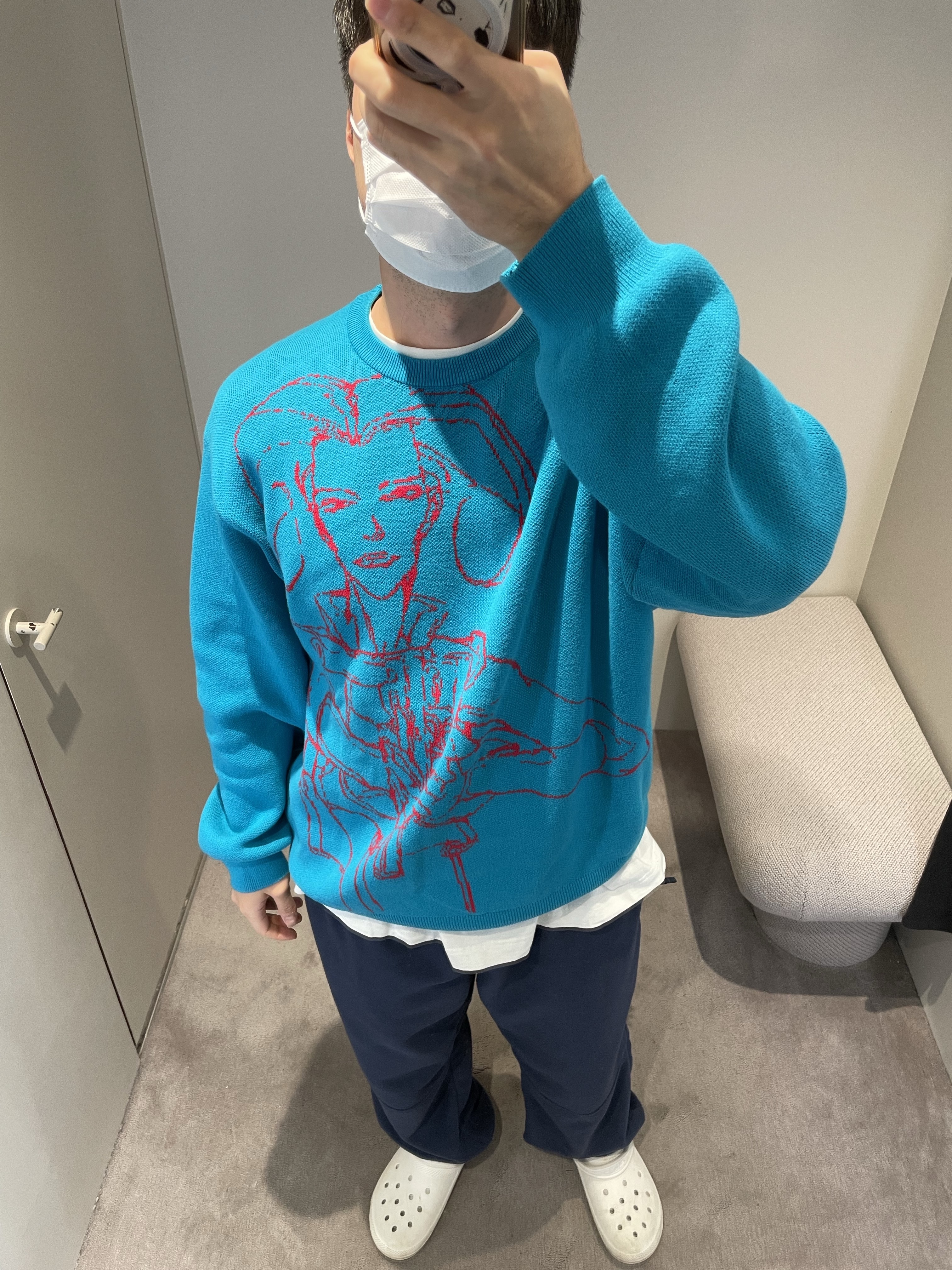 Supreme x Aeon Flux Sweater Cyan - 22SS, Supreme Polartec Pants Navy - 23FW 착용 스타일 - 2