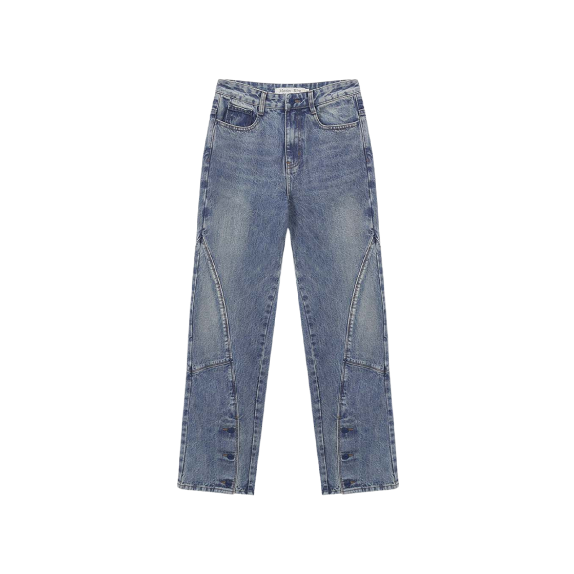 (W) Matin Kim Button Detailed Diagonal Denim Pants Blue 상세 이미지 1