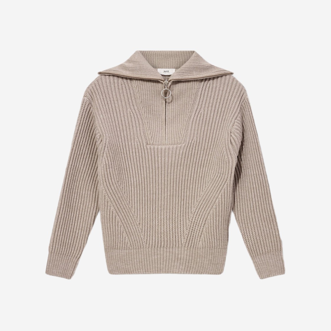 AMI Zipped Collar Ribbed Jumper Beige 상세 이미지 1