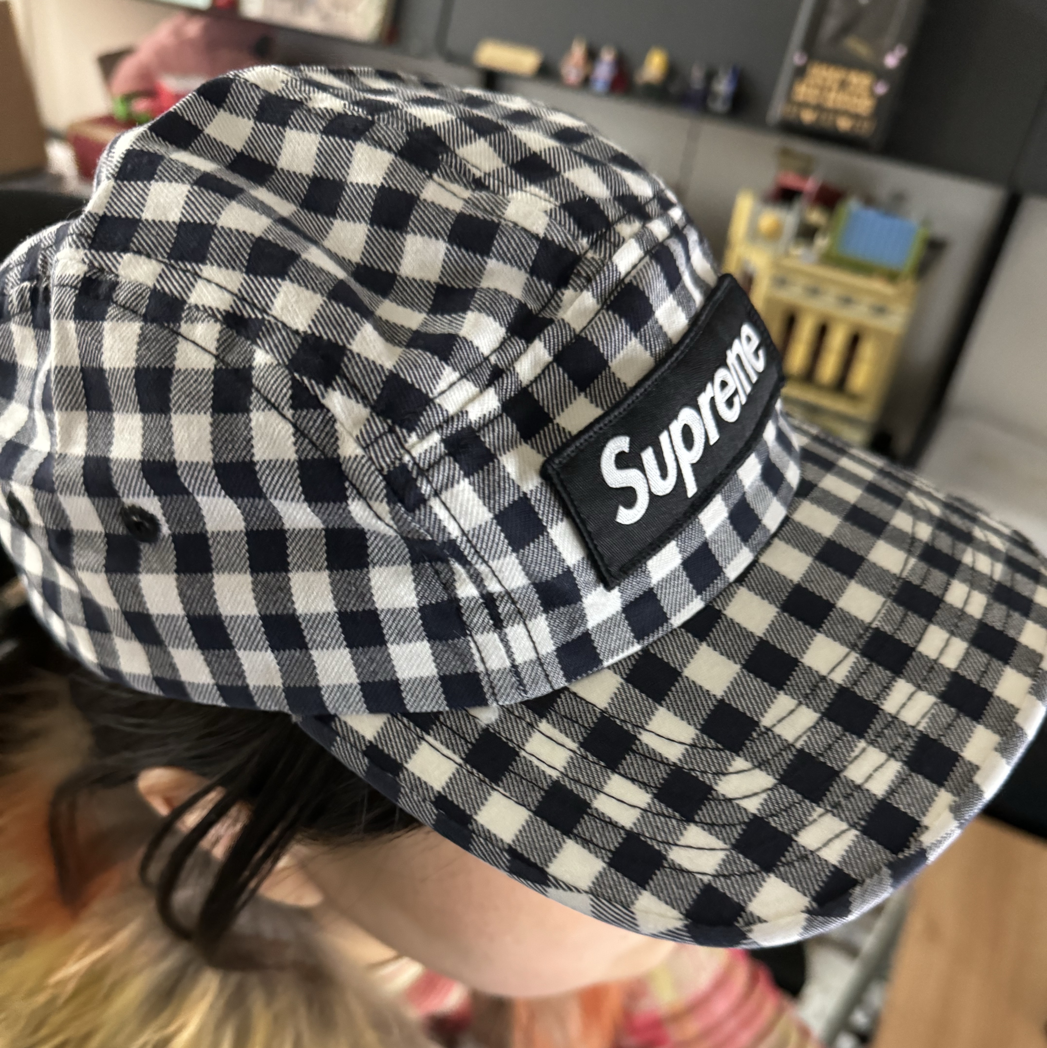 Supreme Gingham Camp Cap Black - 23SS 착용 스타일