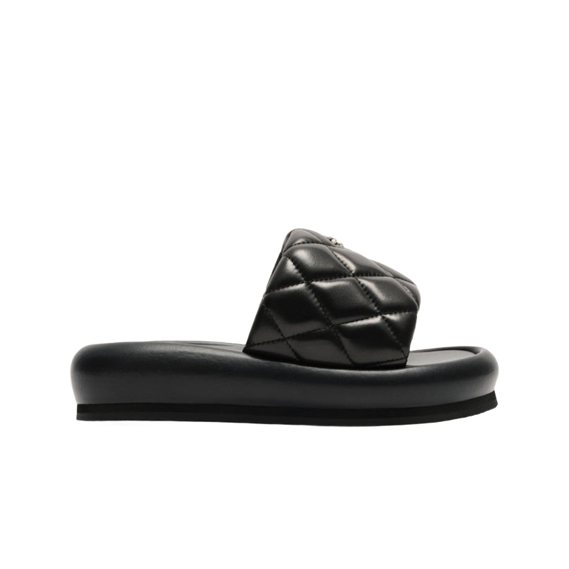 (W) 에스엠에프케이 컴퍼스 다크 브레드 쉐입 샌들 블랙((W) SMFK Compass Dark Bread Shape Sandal Black)