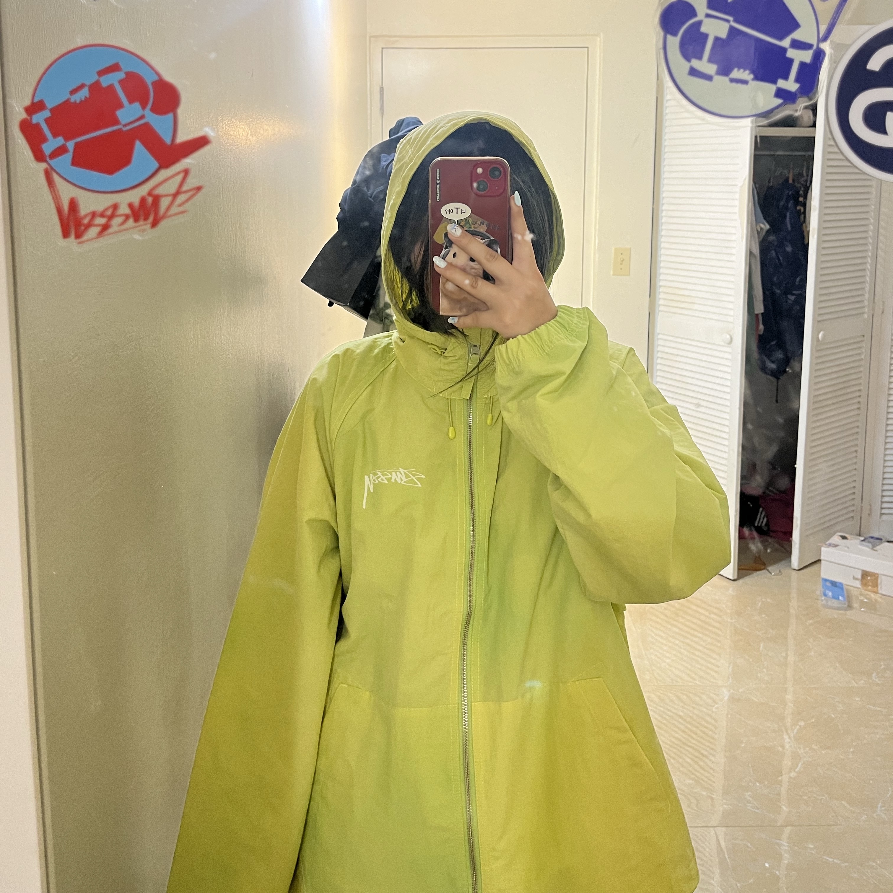 Stussy Wave Dye Beach Shell Jacket Bone, Stussy Wave Dye Beach Shell Jacket Lime 착용 스타일 - 3